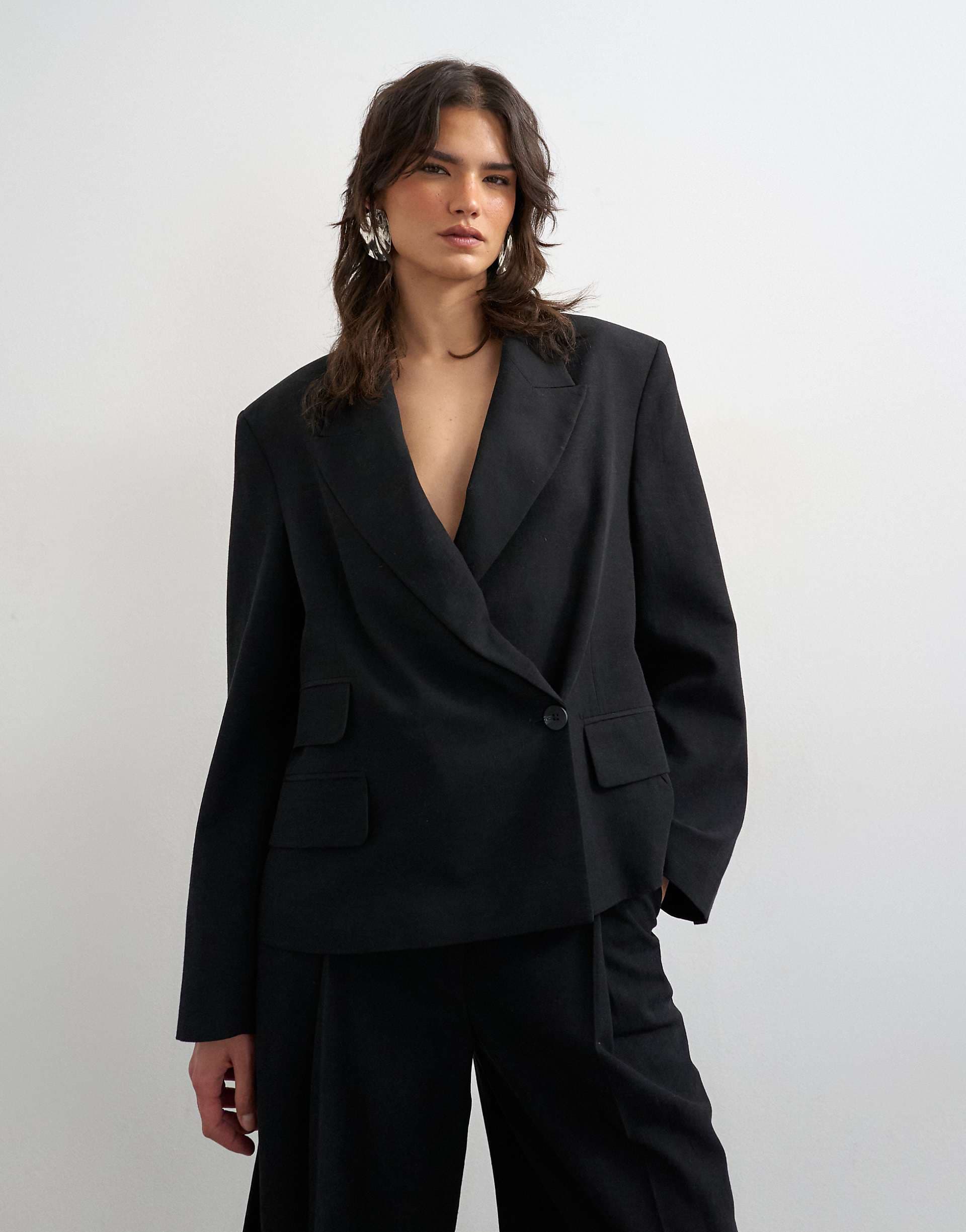 Topshop multipocket blazer in black