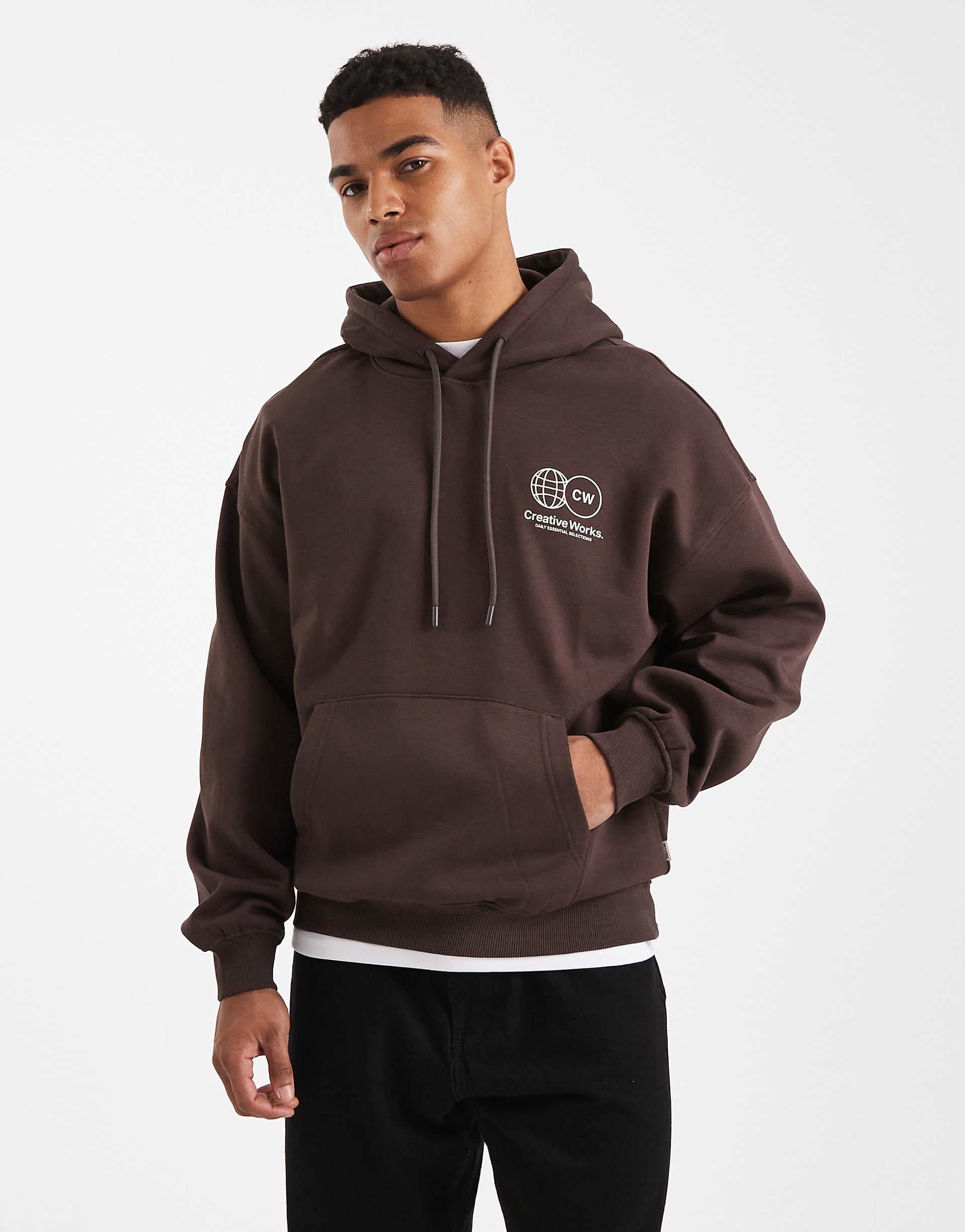 ONLY & SONS printed hoodie in brown