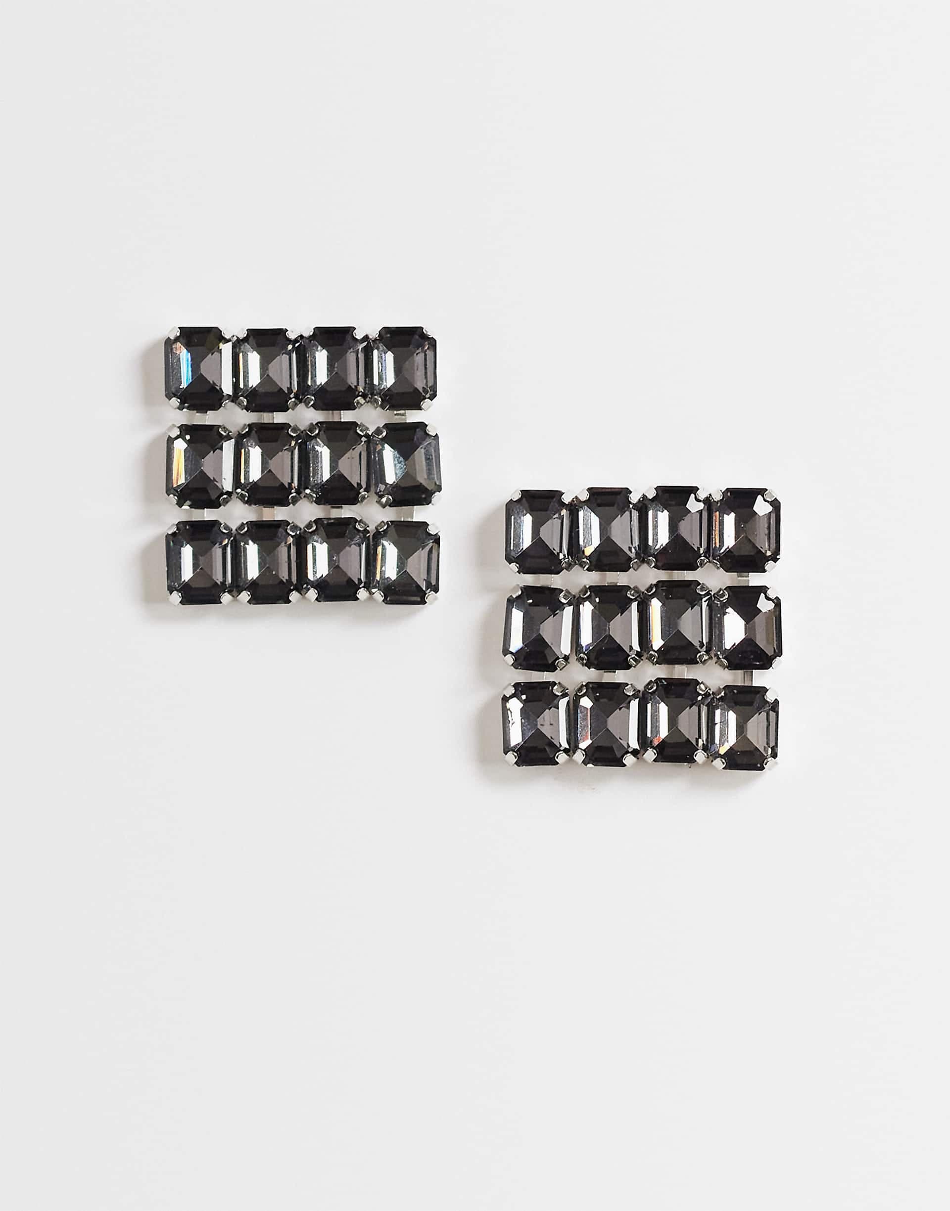 Topshop Eddie square statement earrings in black