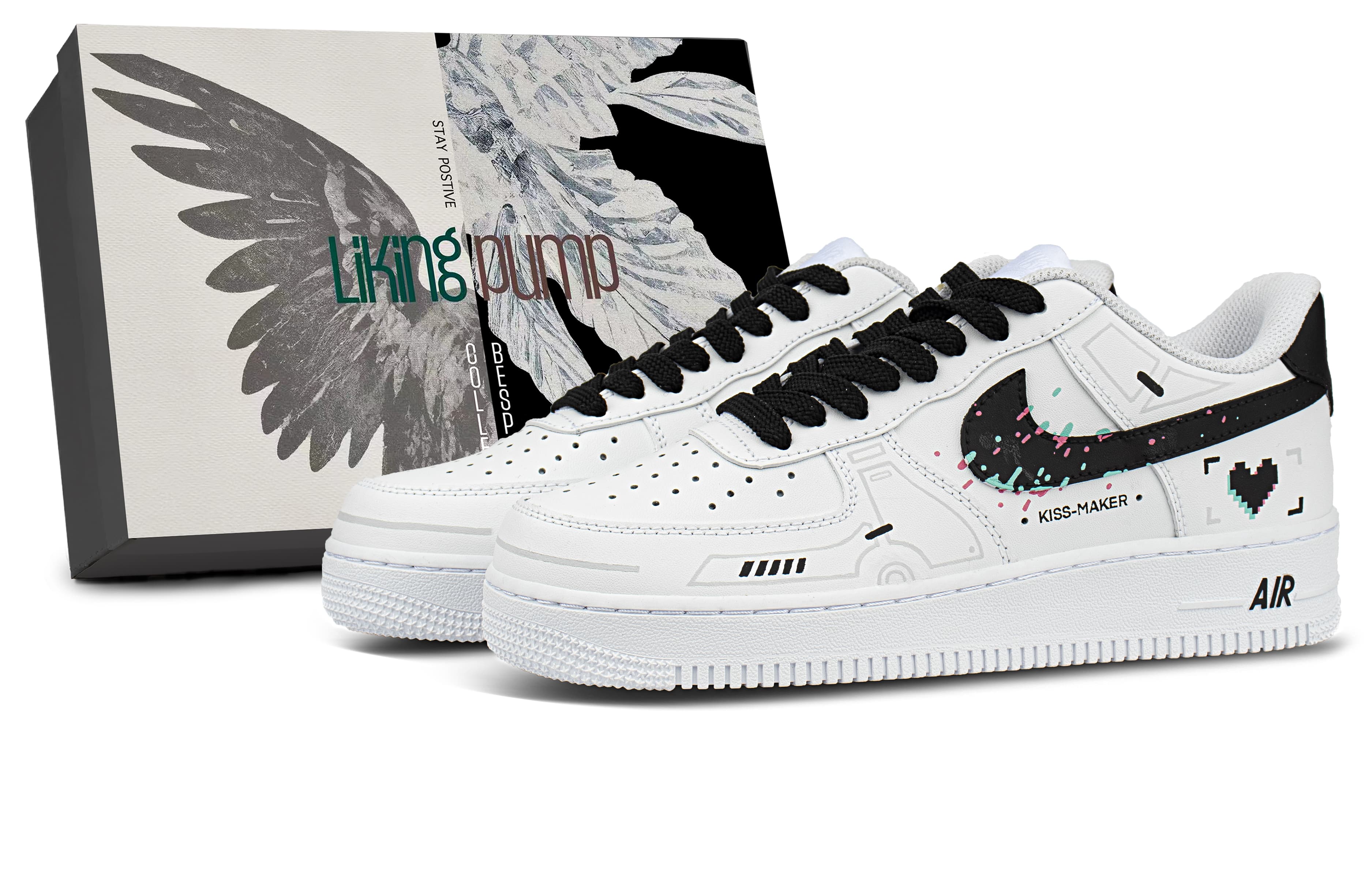 Custom Sneakers Nike Air Force 1 Leather 'Kiss Maker Electric Heartbeat' Gift Box Edition Iridescent Snug Warm Low-Top Skate Shoes Unisex