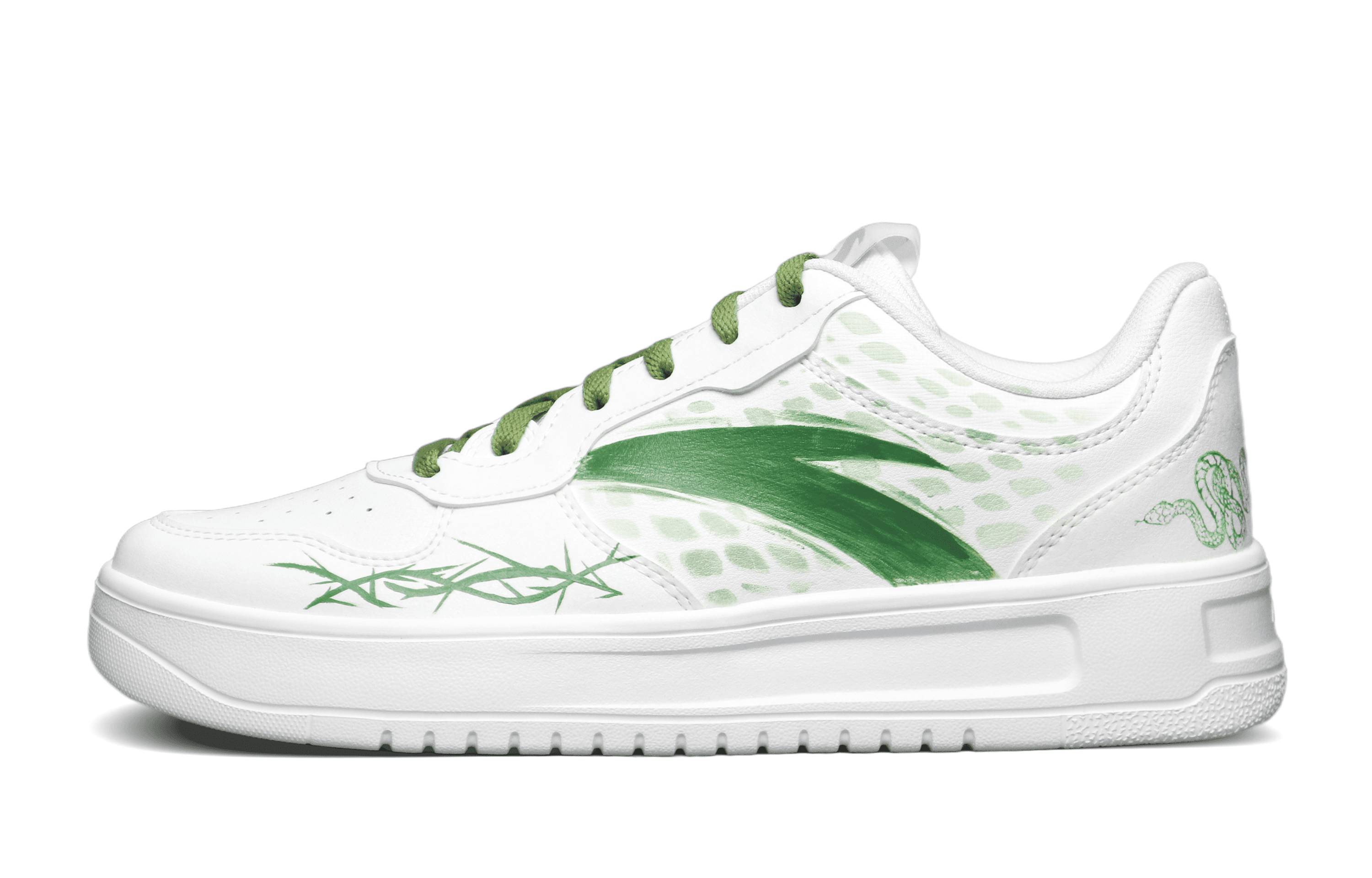 Anta Lifestyle Series Custom '3M3 Creation Green Snake Bamboo Viper' Low-Top Skate Shoes Men's White Green