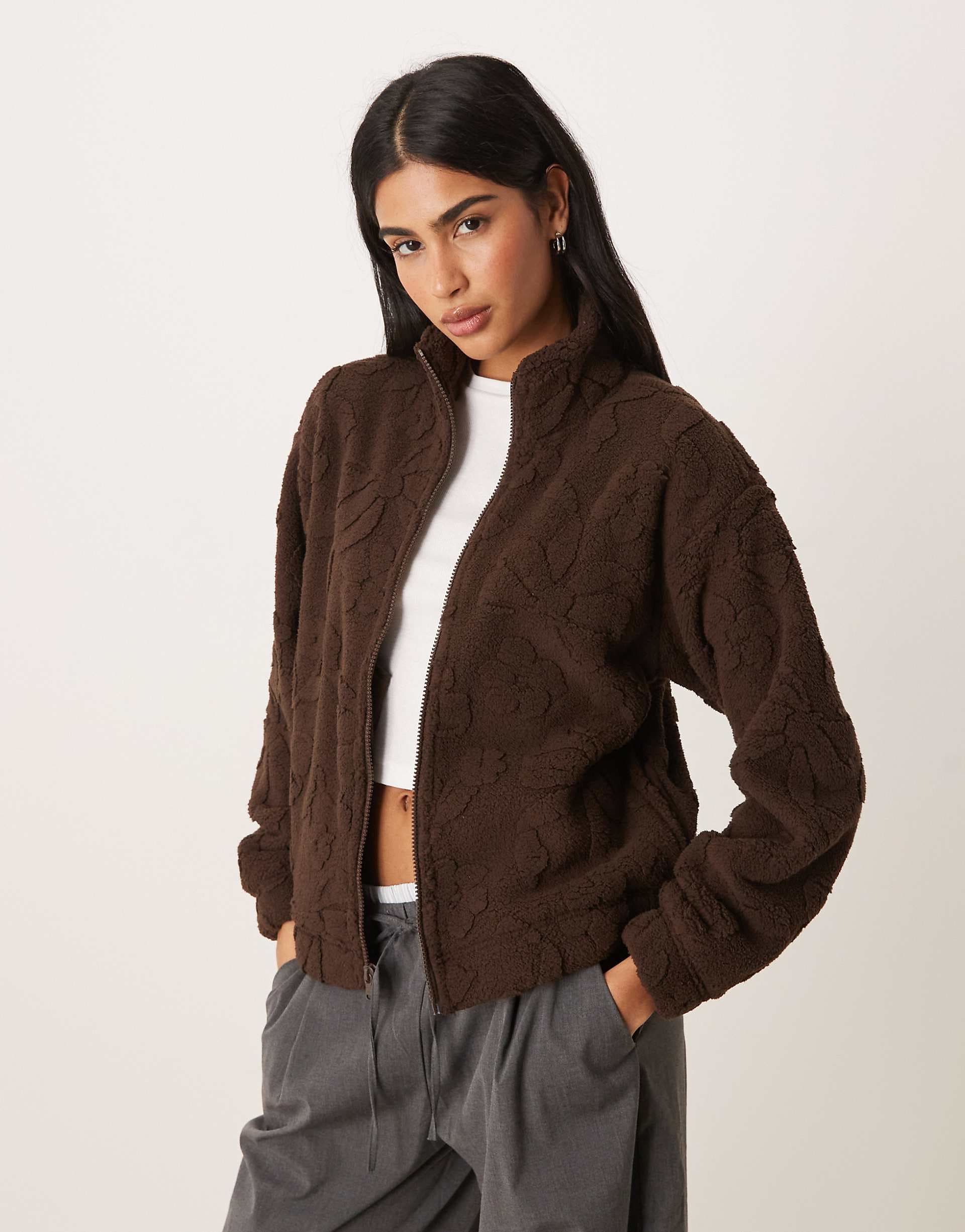 Gilly Hicks full zip teddy sweater in brown