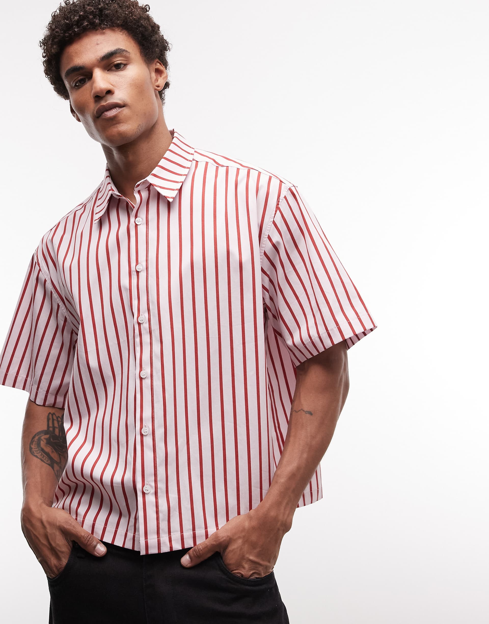 ASOS DESIGN boxy oversized striped shirt in pink