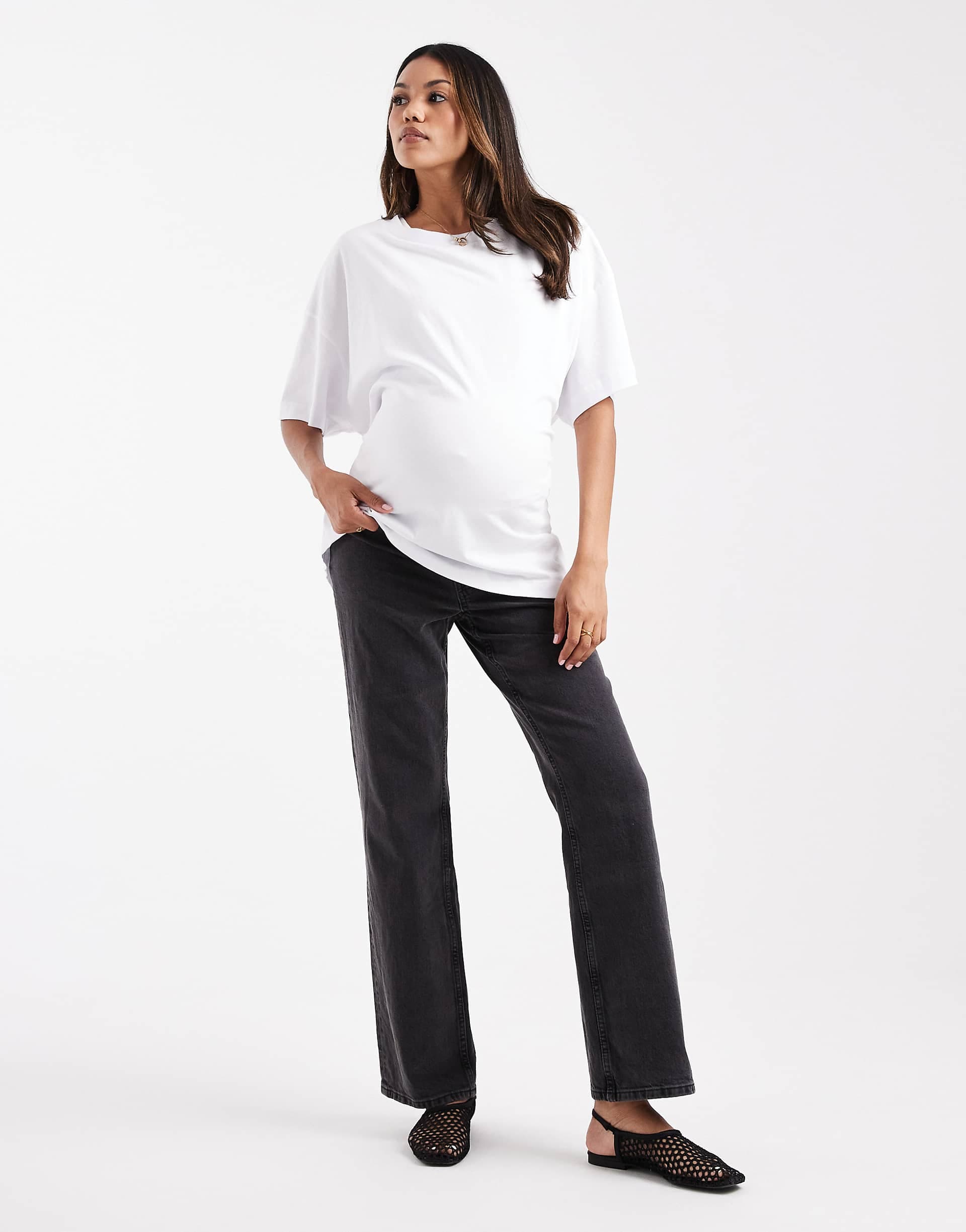 ASOS DESIGN Maternity comfort stretch straight jeans in washed black