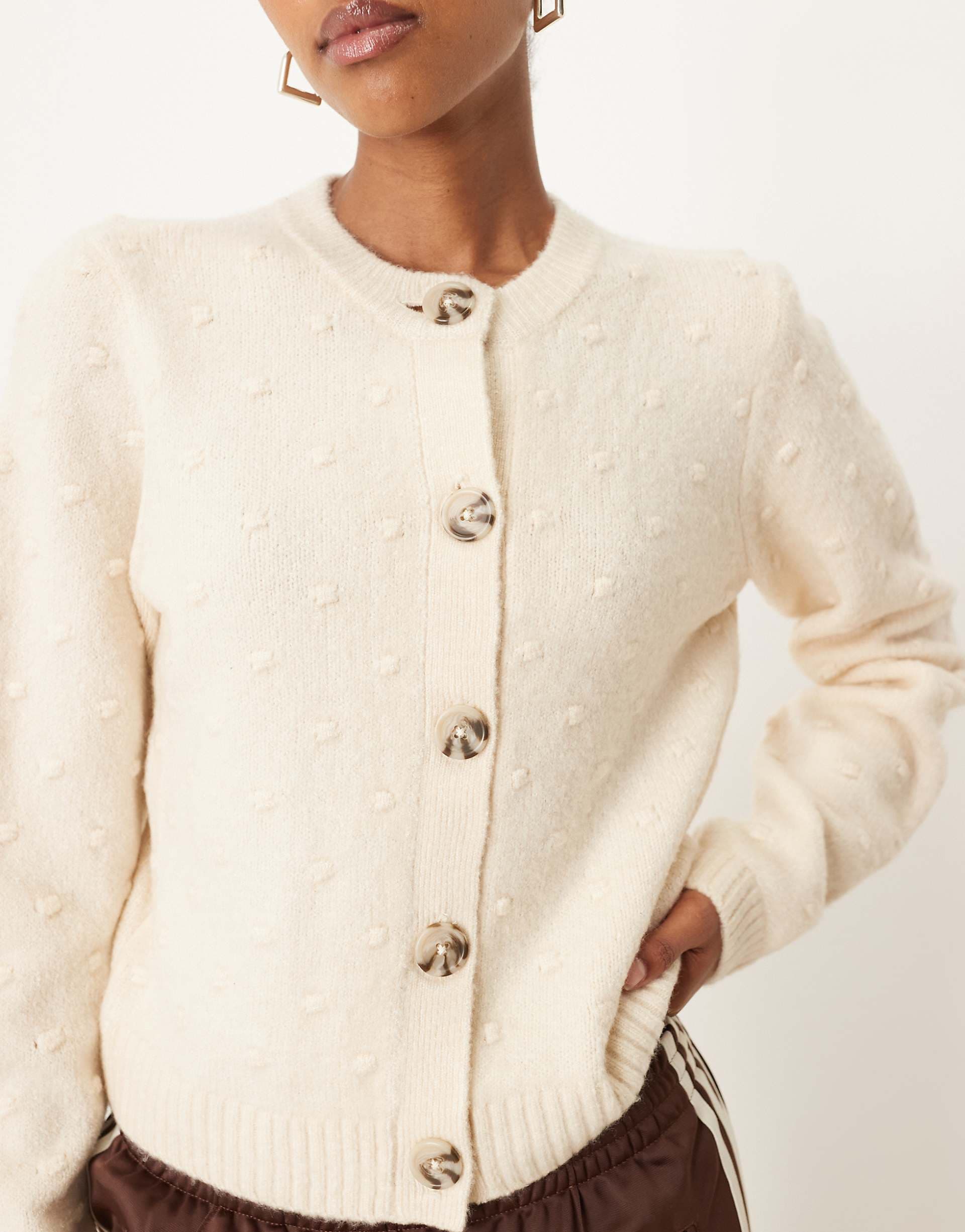 VILA long sleeve jacquard knit cardigan in cream