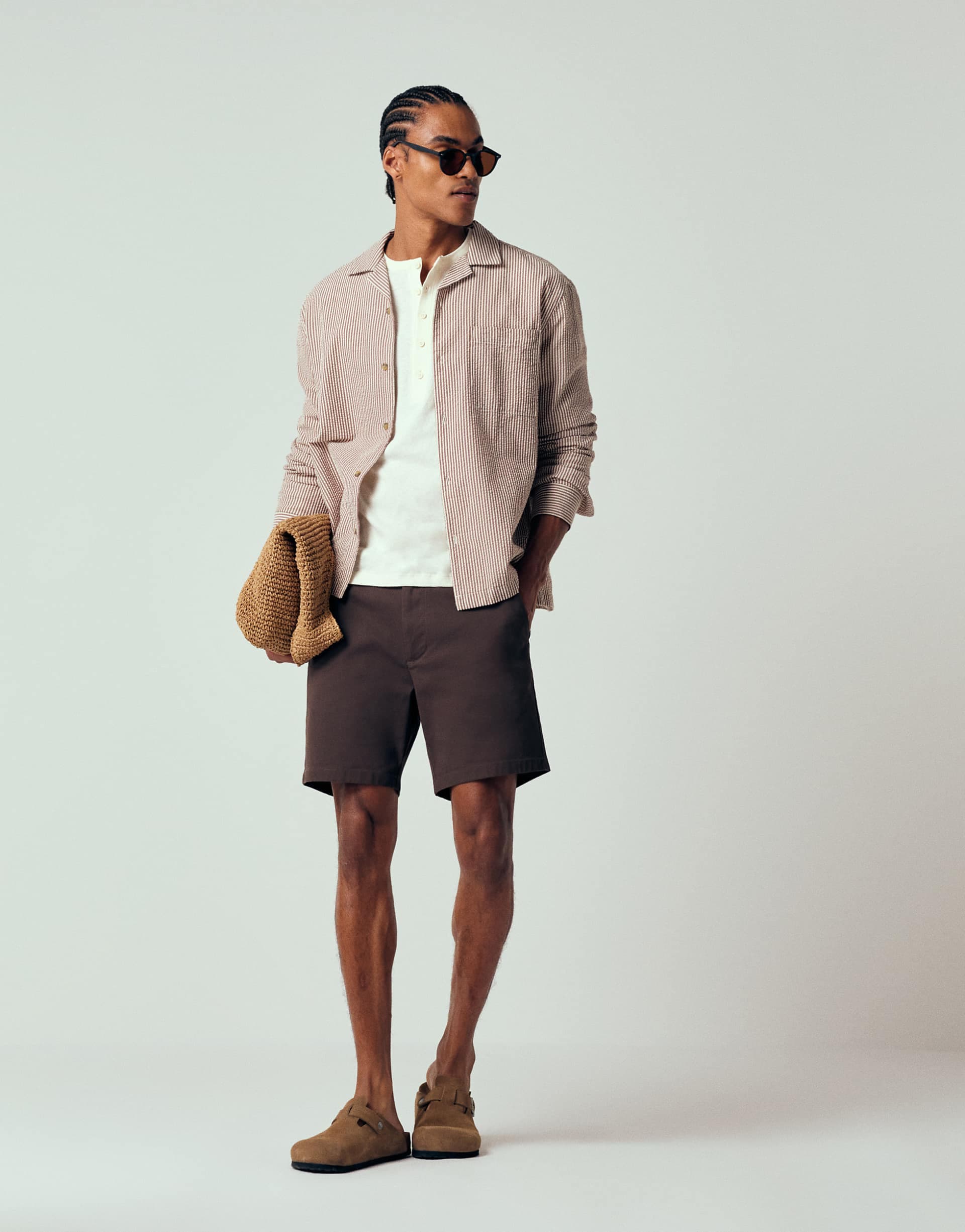 ASOS DESIGN mid length skinny fit chino shorts in brown