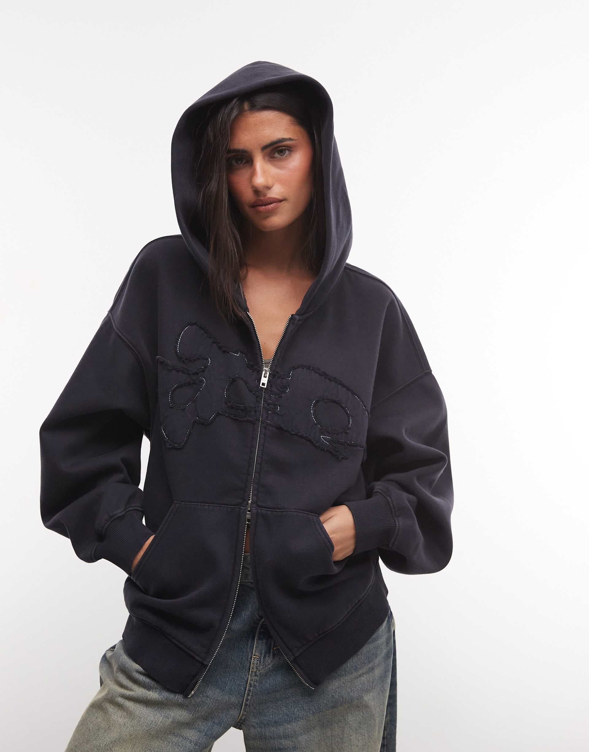 Weekday oversized hoodie with embroidery detail in dark blue