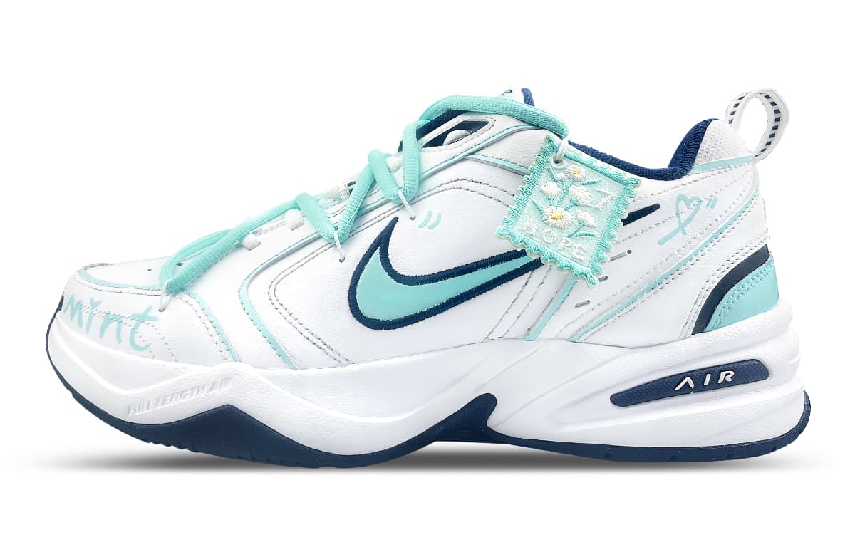 Nike Air Monarch 4 Anti Slip And Wear Resistant Height Increasing Low Top Chunky Sneakers Unisex White Green