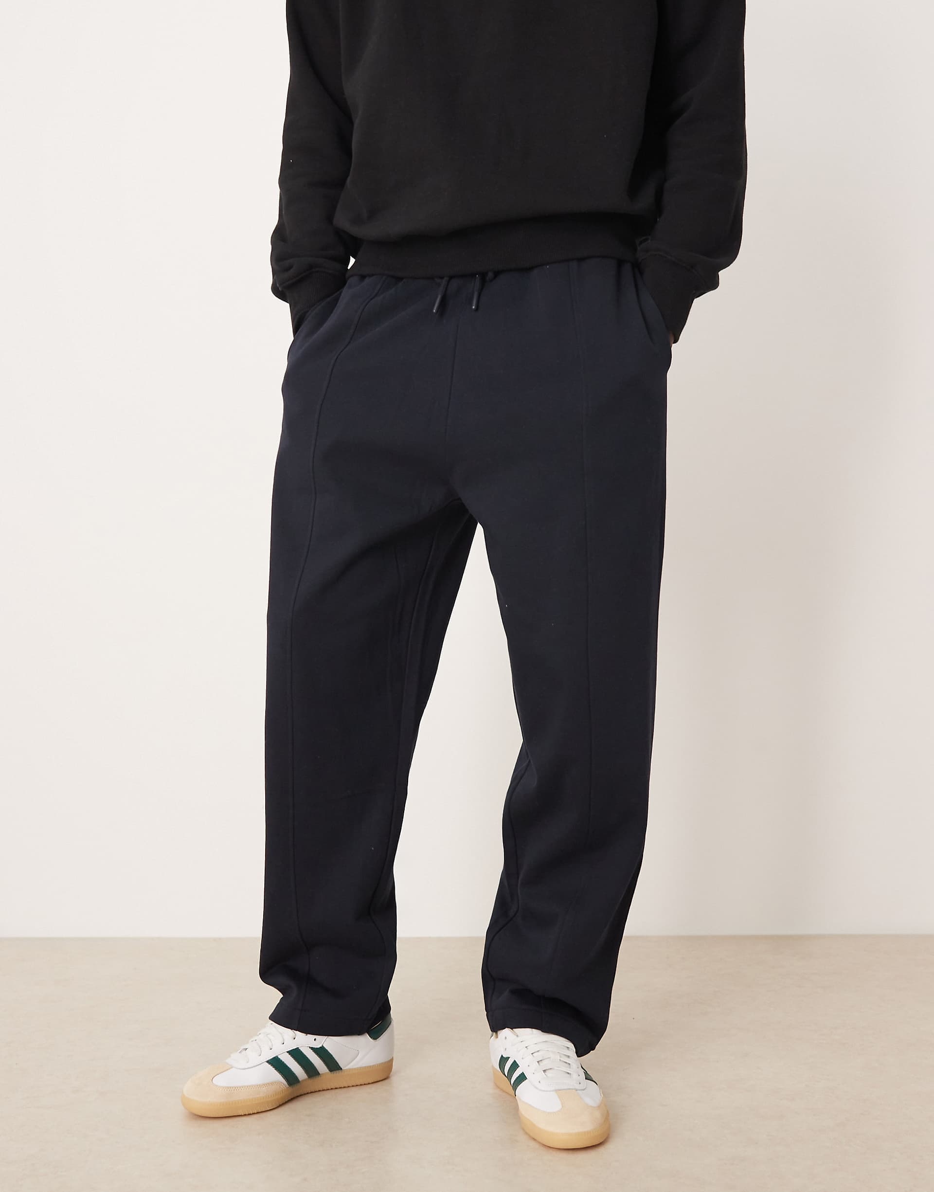 ASOS DESIGN oversized sweatpants with pintuck detail in navy