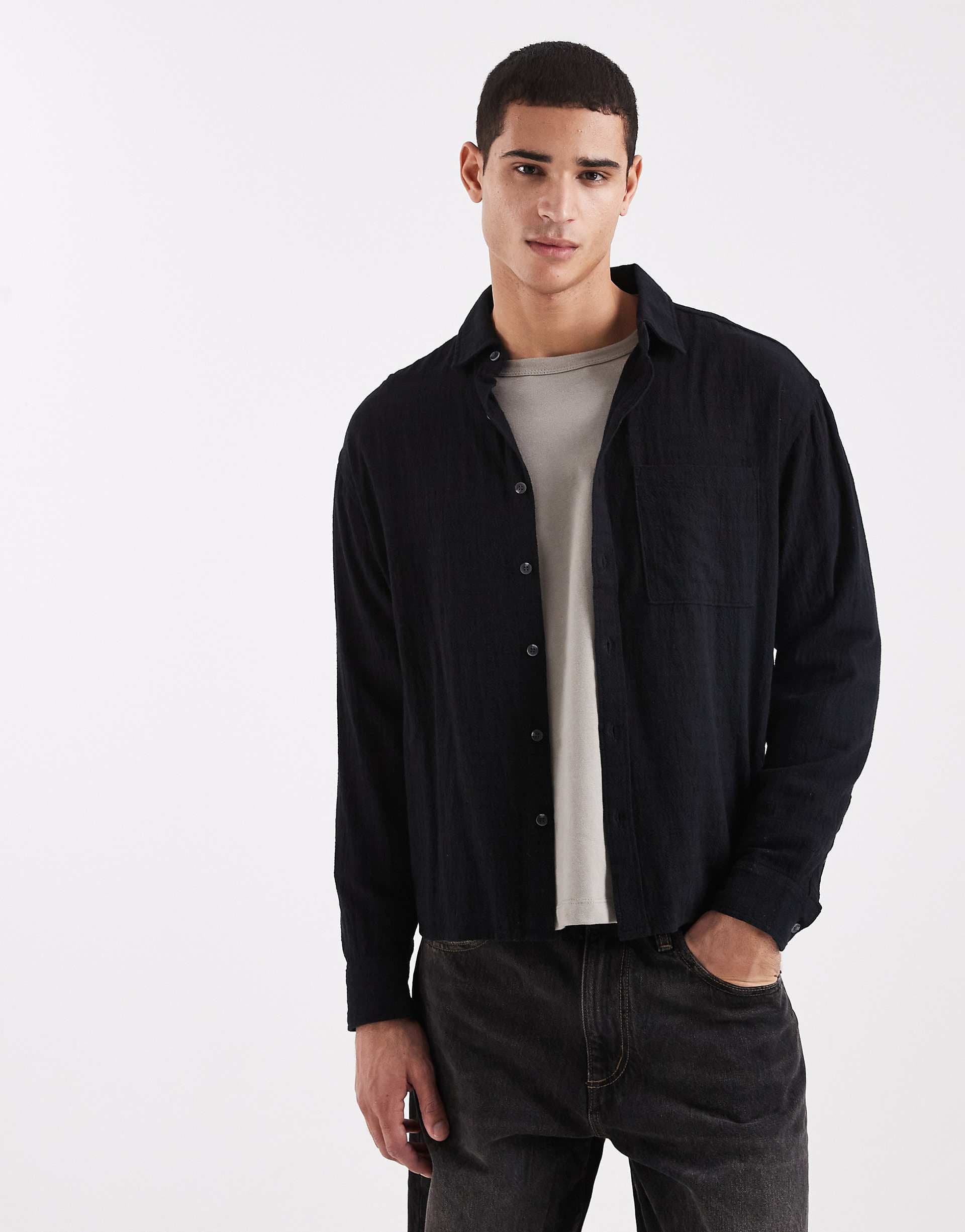 Cotton On long sleeve shirt in washed black