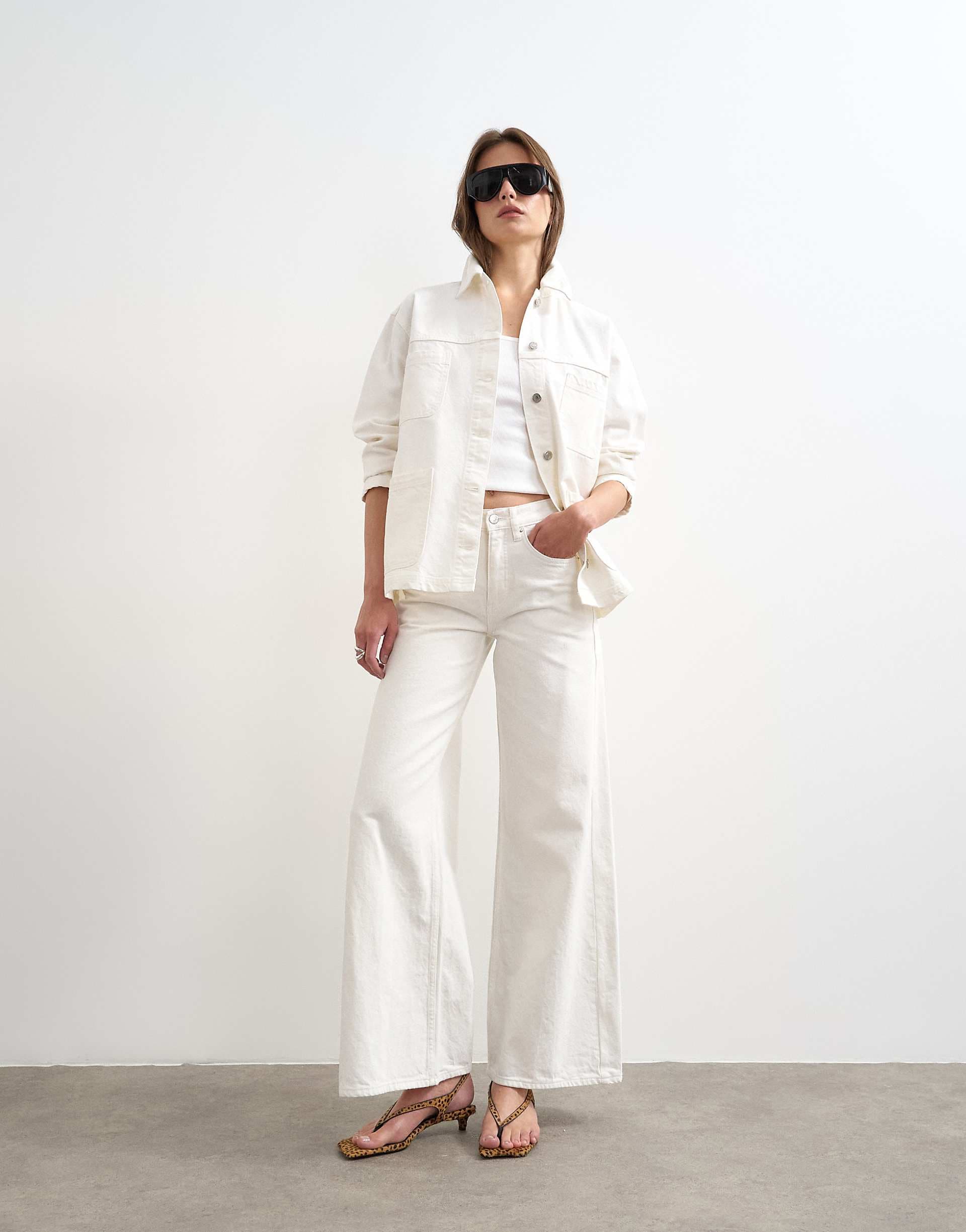 Topshop denim worker jacket in bone