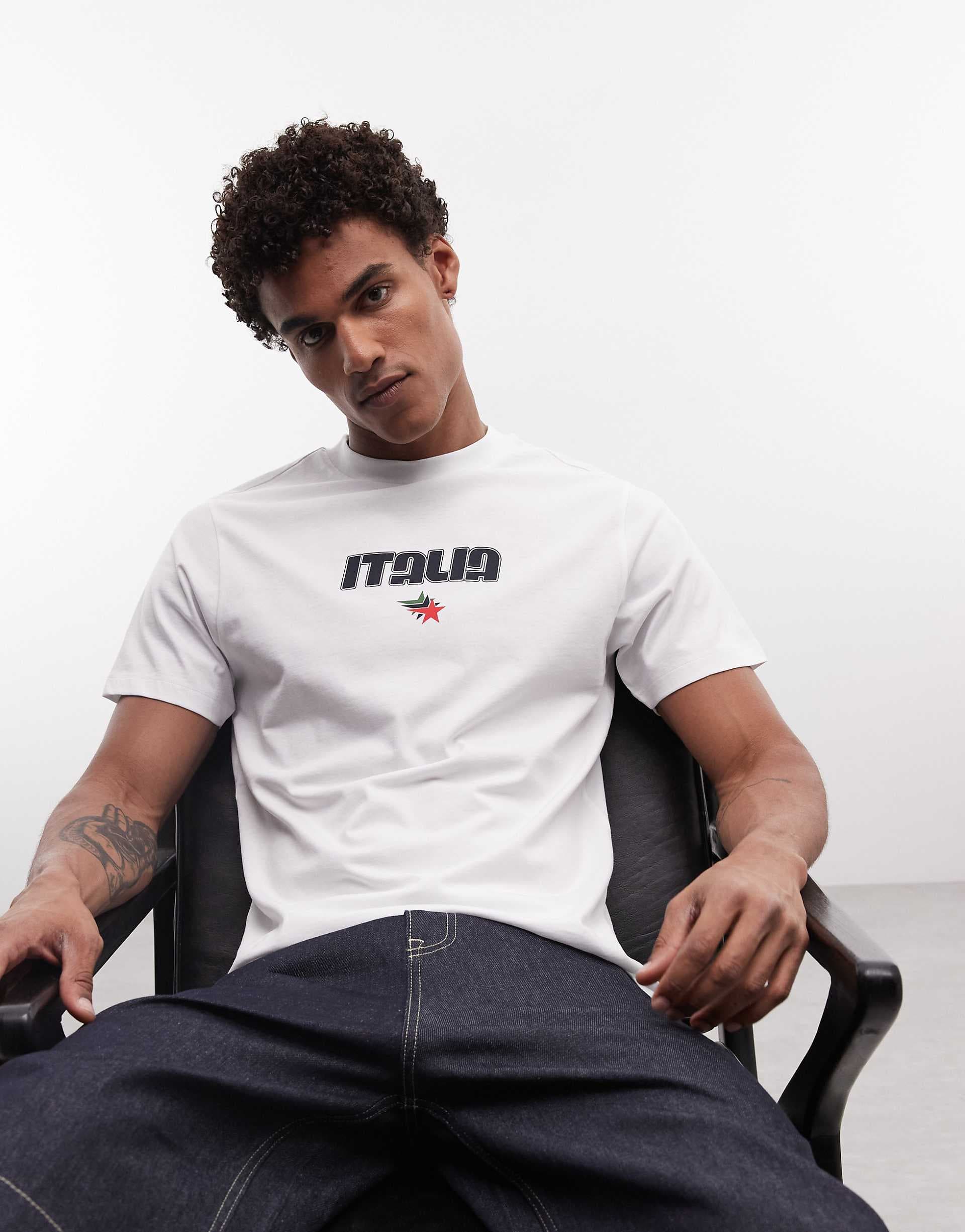 ASOS DESIGN regular t-shirt with Italia graphic in white