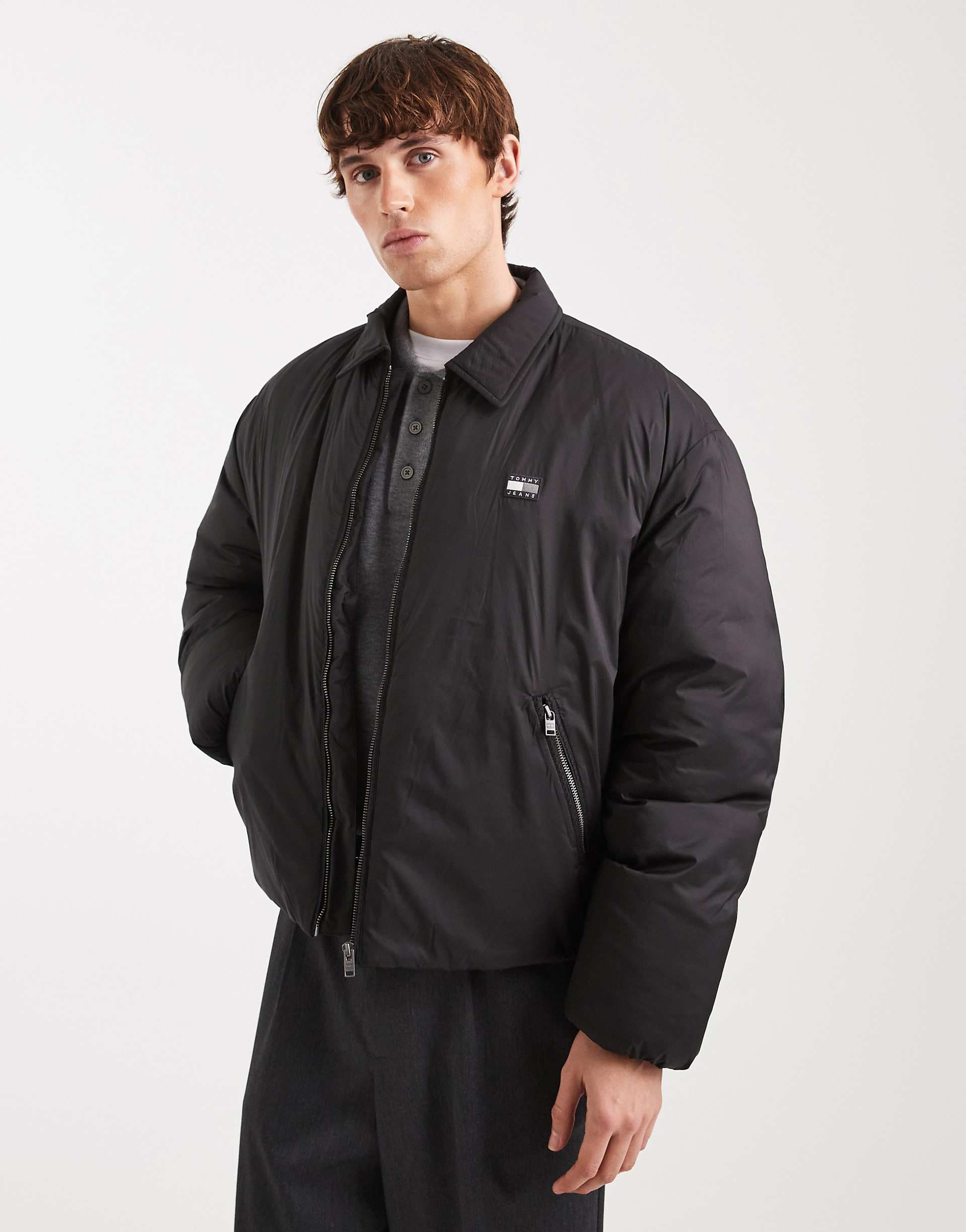 Tommy Jeans padded collar bomber jacket in black