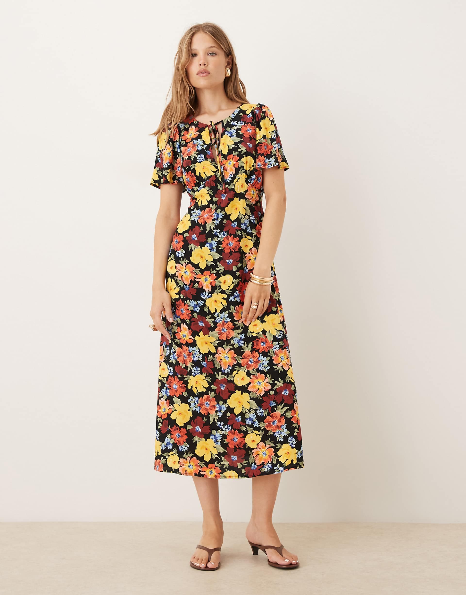 Nobody's Child Anna flutter sleeve midi dress in bright floral