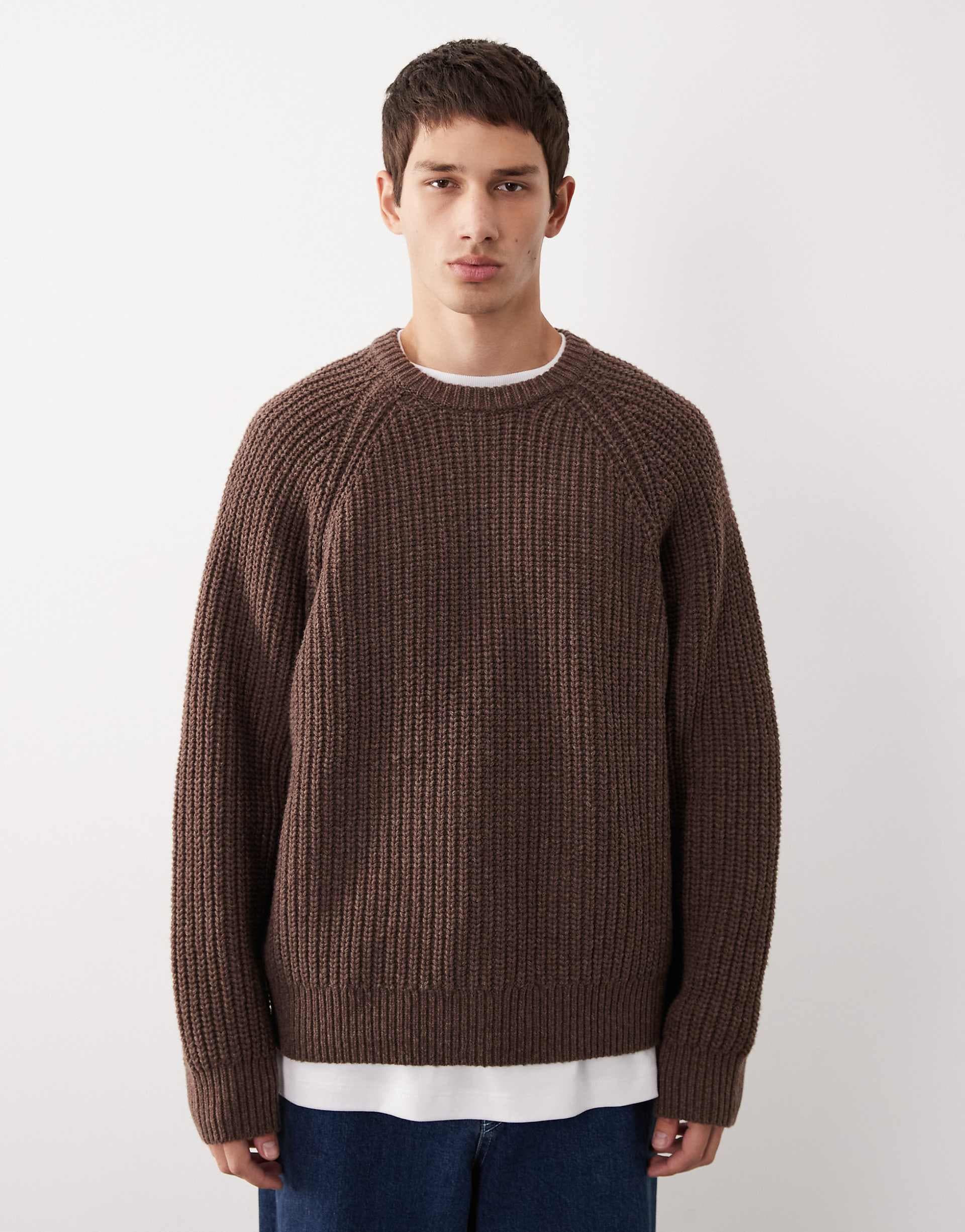 ASOS COLLECTIVE oversized knit wool sweater in brown