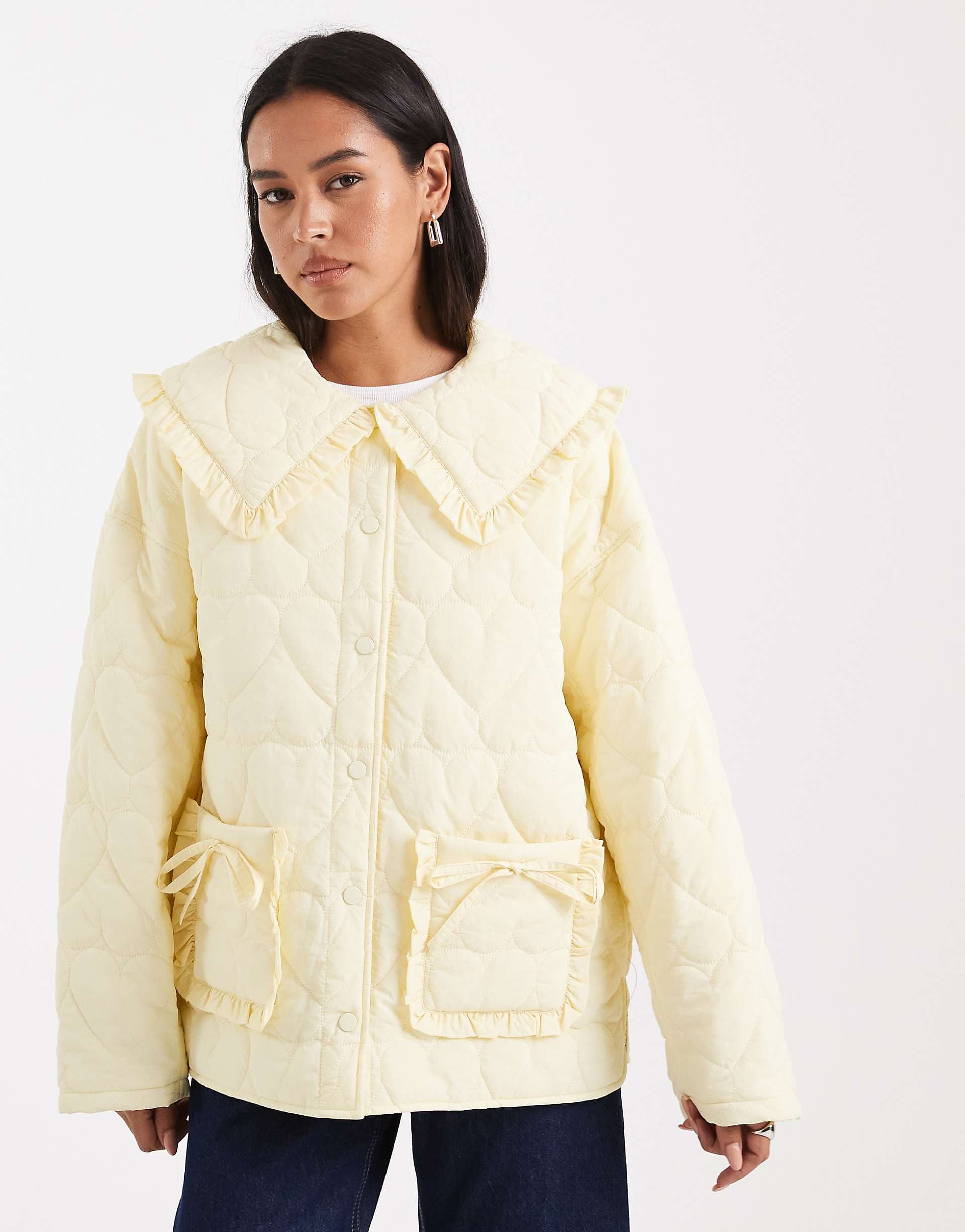 Miss Selfridge quilted liner jacket with collar in buttermilk