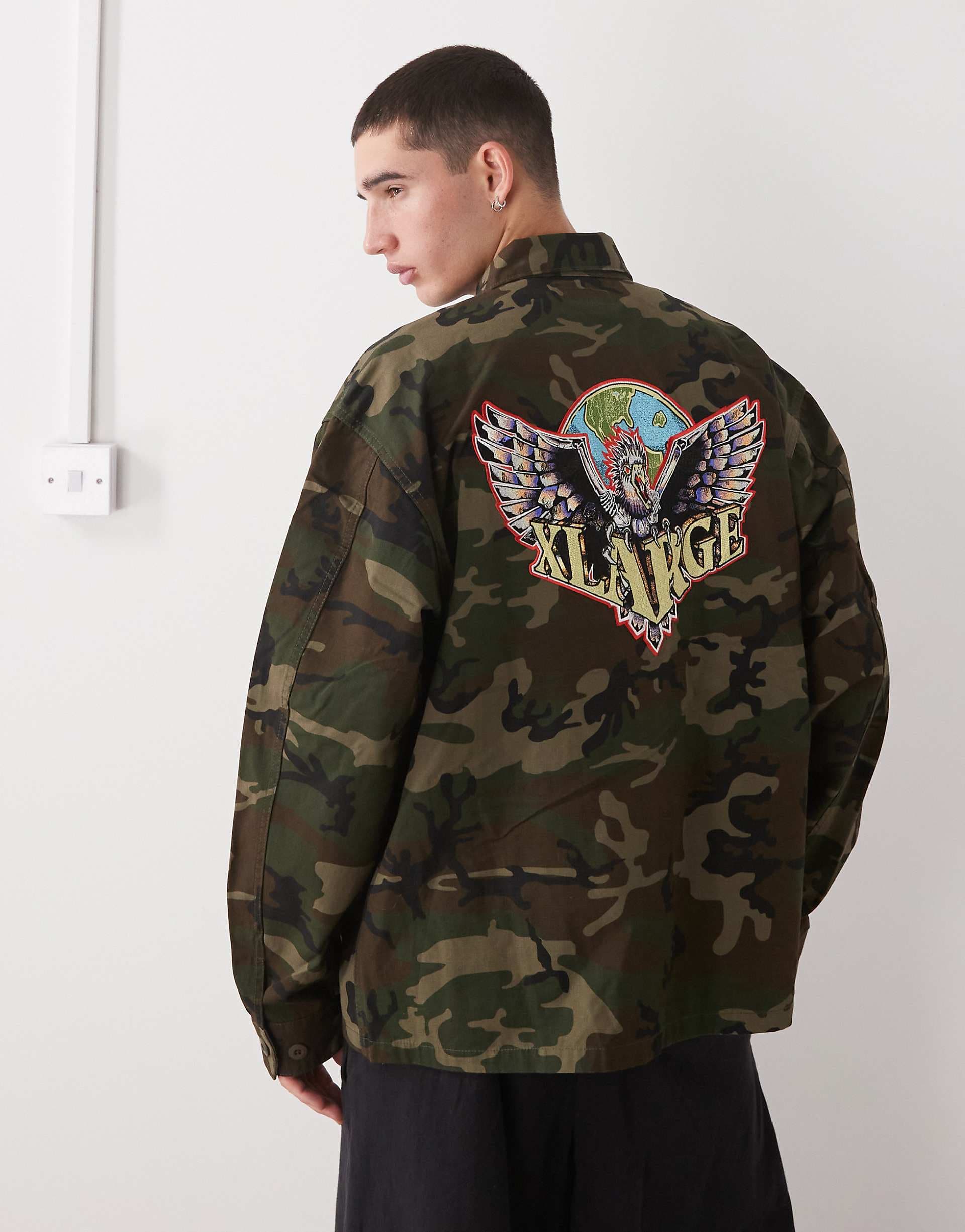 XLarge ripstop military graphic logo shirt in green camo print
