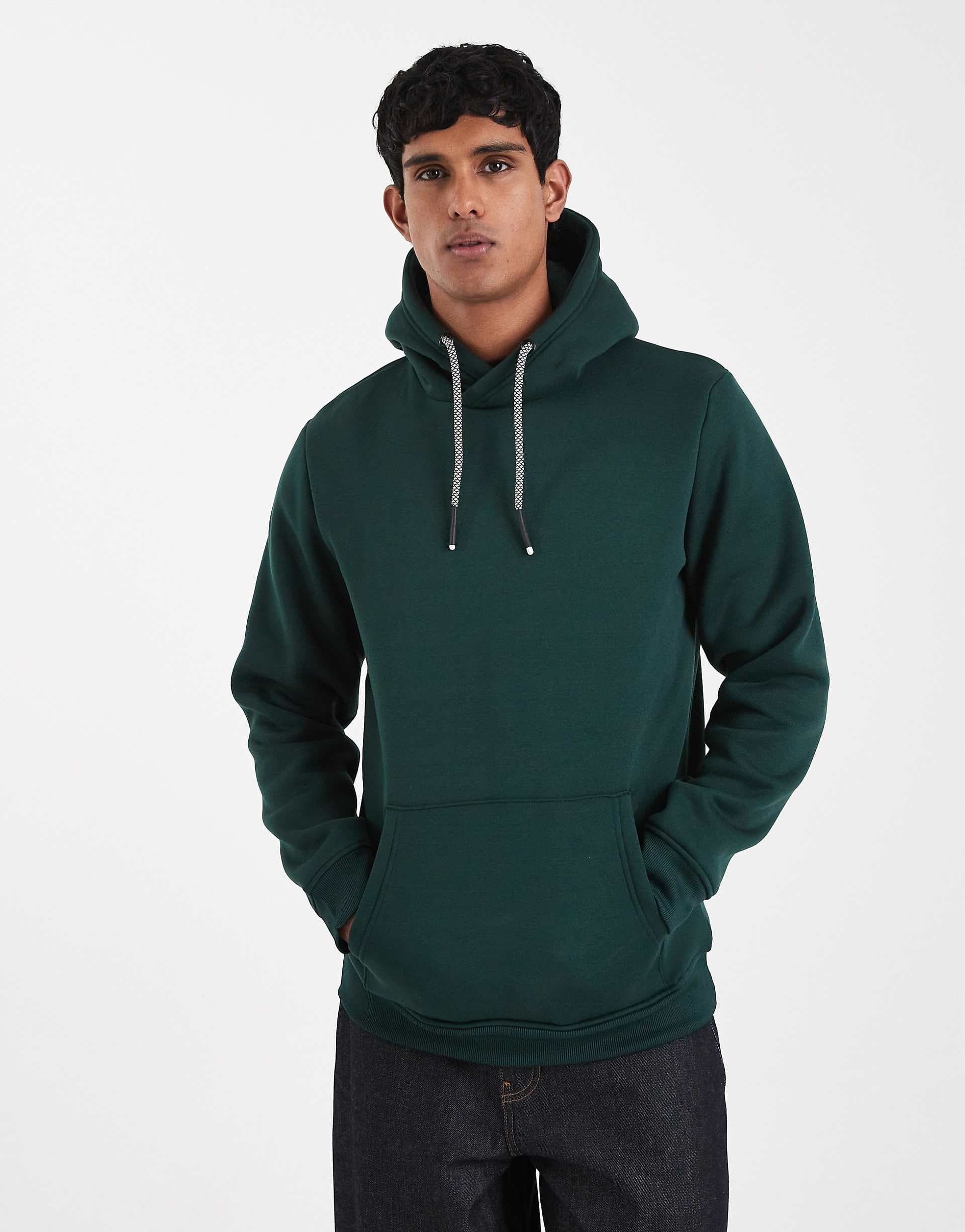 Brave Soul hoodie with contrast drawstrings in dark green
