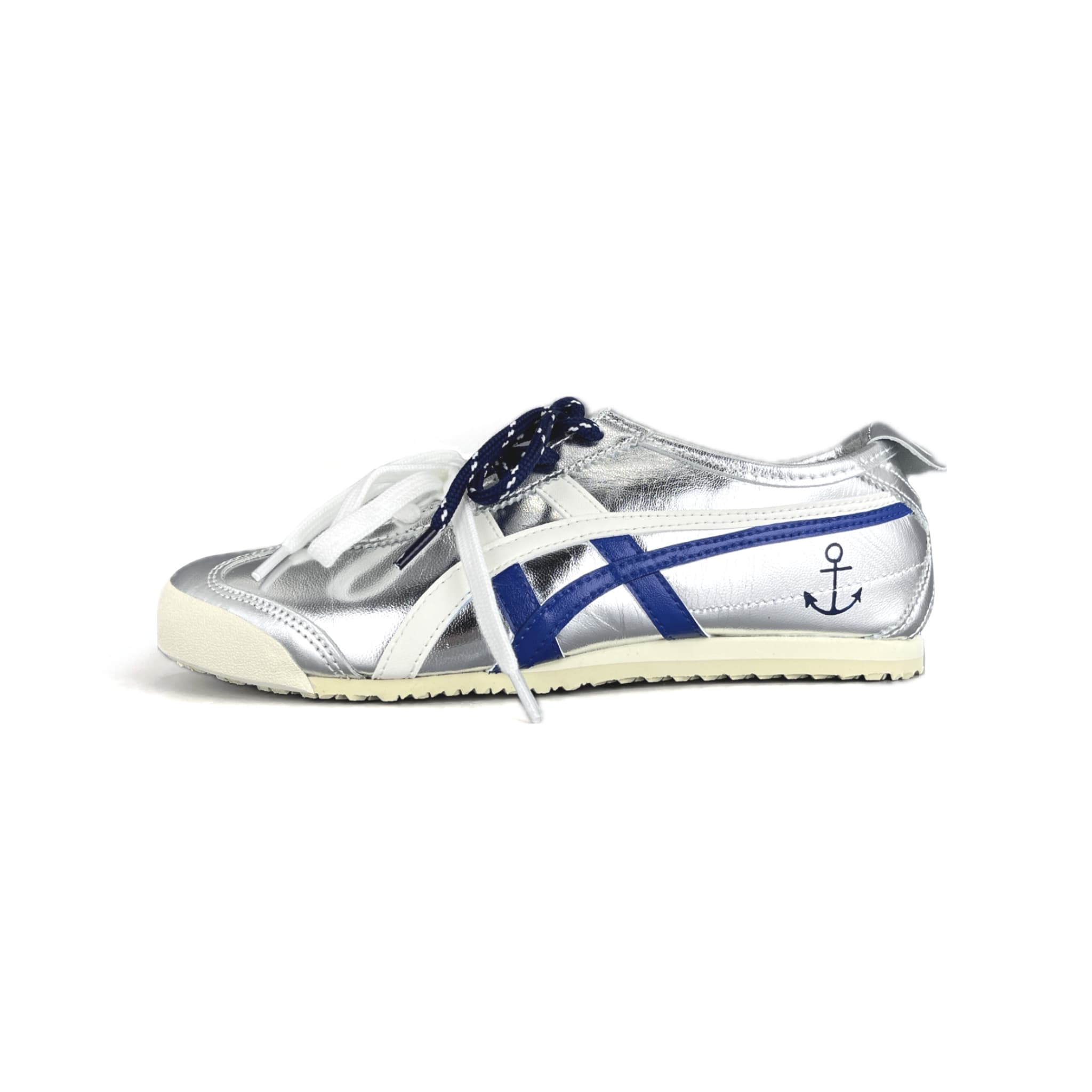 Custom Sneakers Onitsuka Tiger MEXICO 66 Sailor Navy Academy Style Silver Leather Low-Top Casual Shoes Unisex Blue White