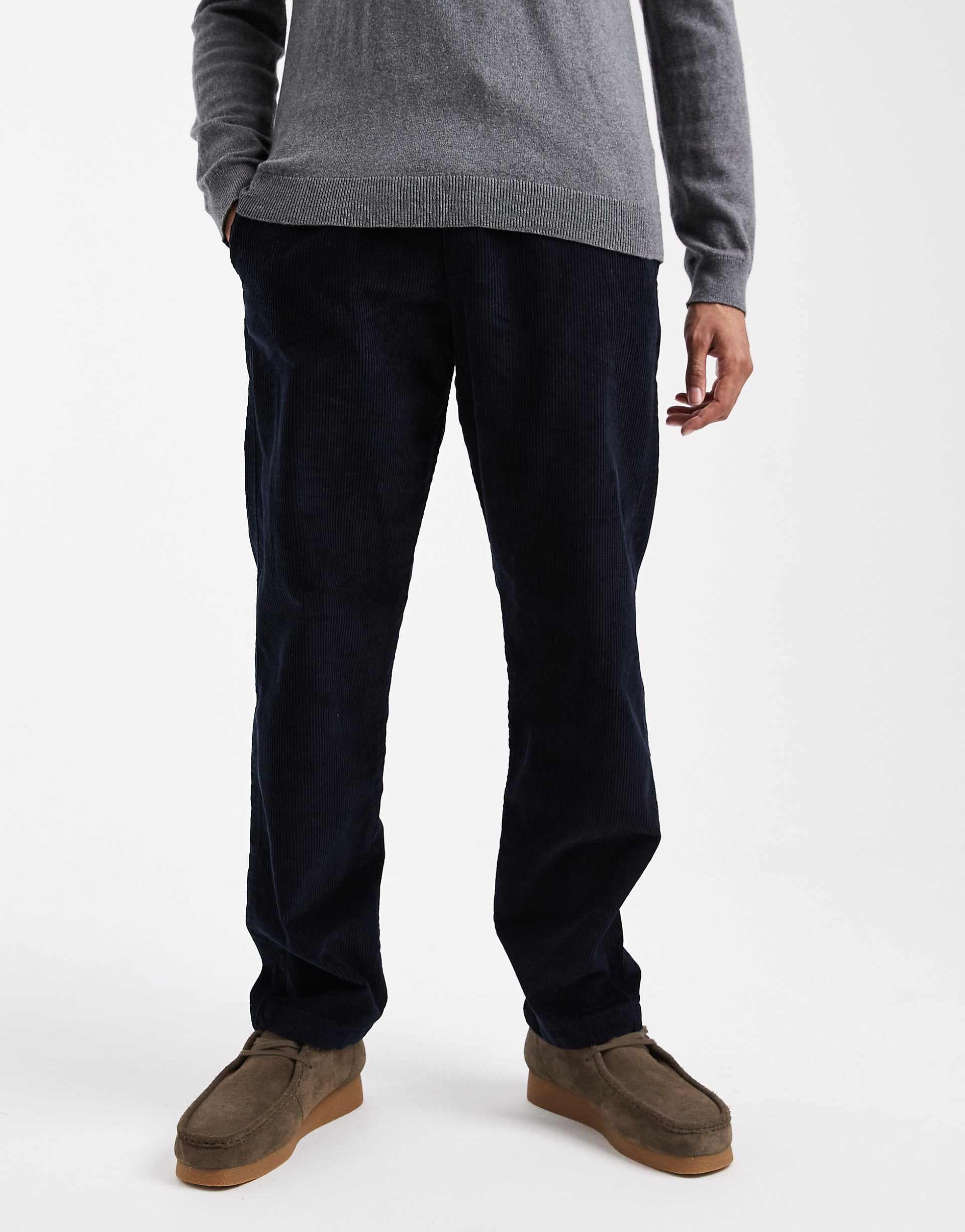 Jack & Jones kane relaxed drawstring waist corduroy pants in navy