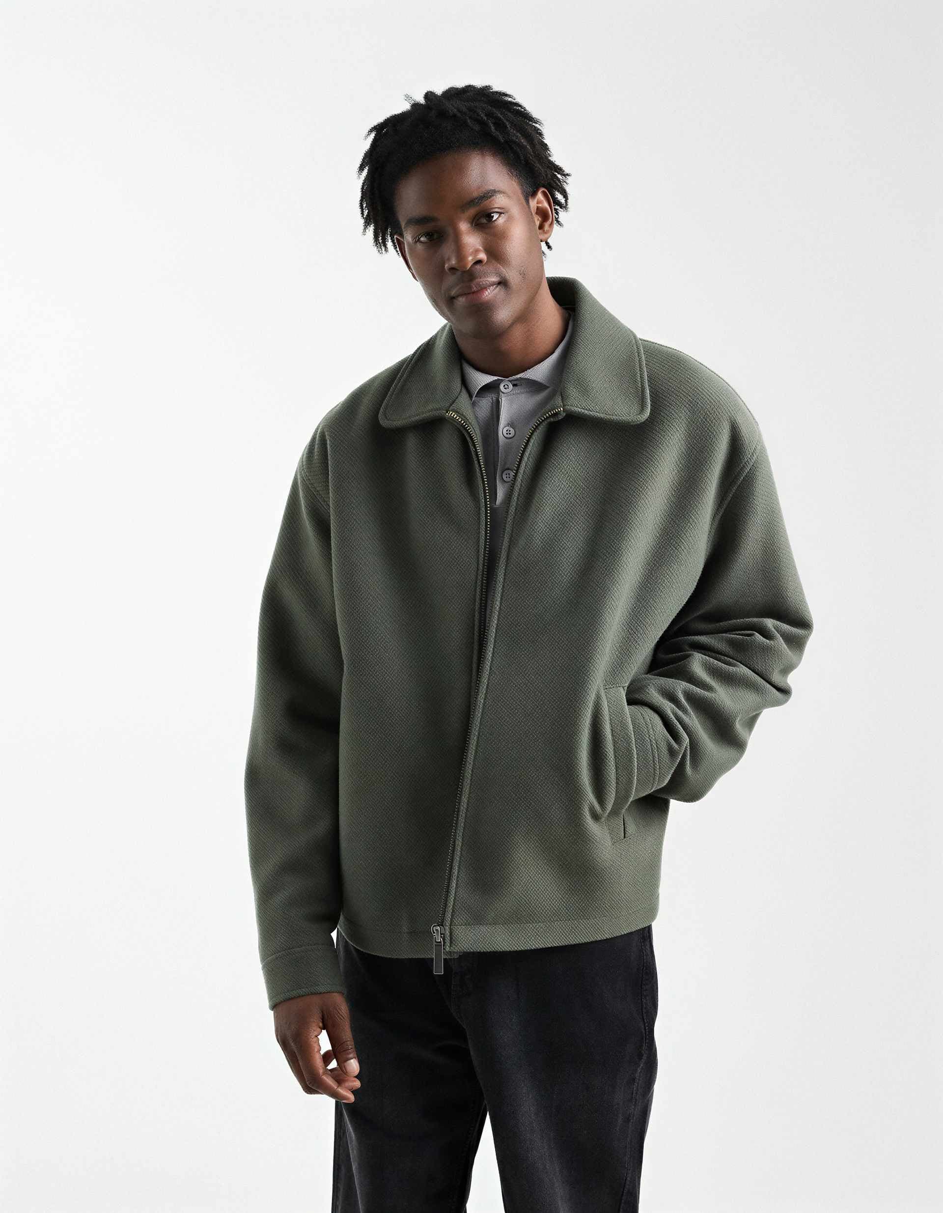 ASOS DESIGN oversized wool look harrington jacket in green