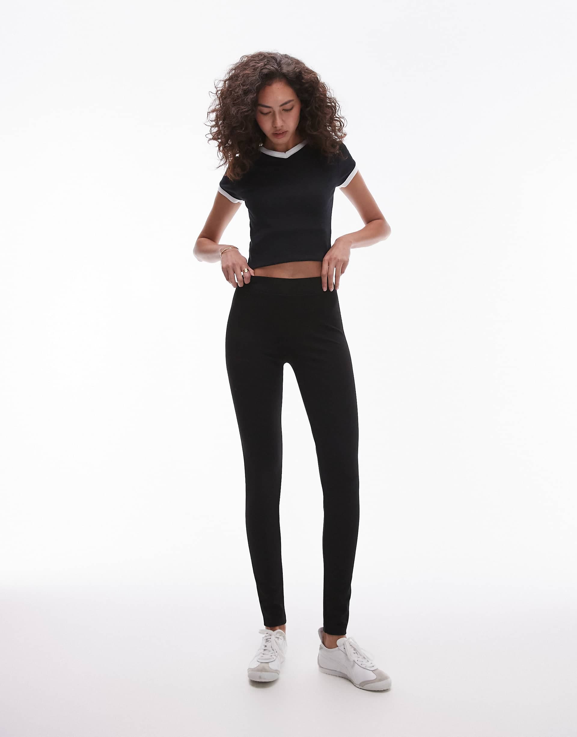 Topshop Tall full length heavy weight leggings in black