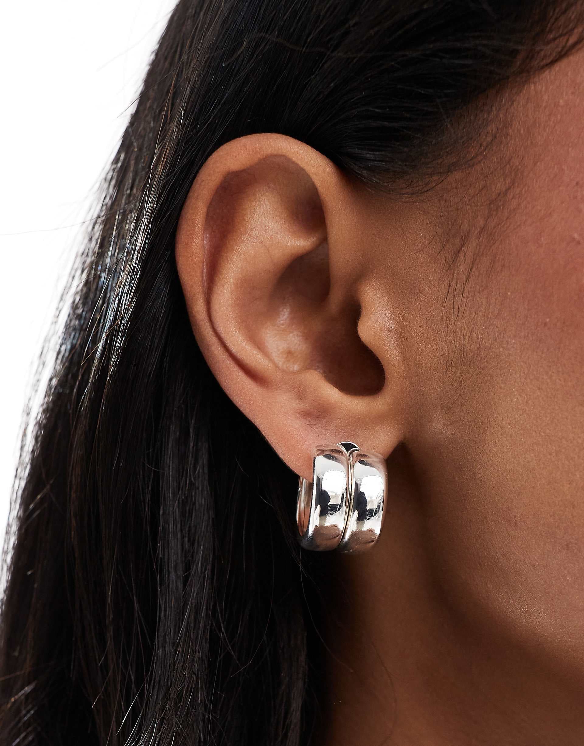 Pieces chunky double hoop earrings in silver