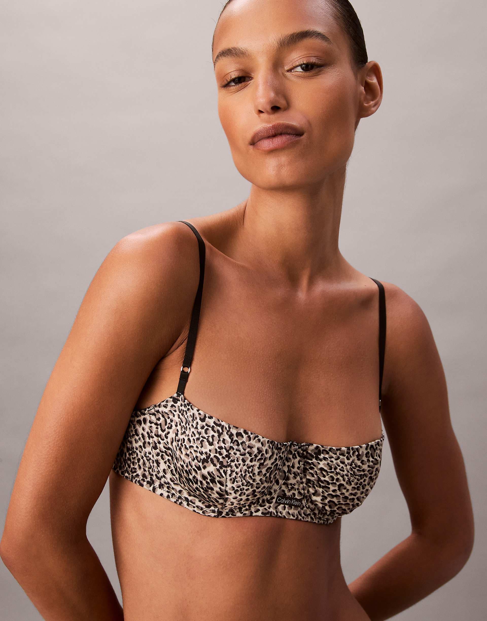 Calvin Klein satin balconette bra in leopard print