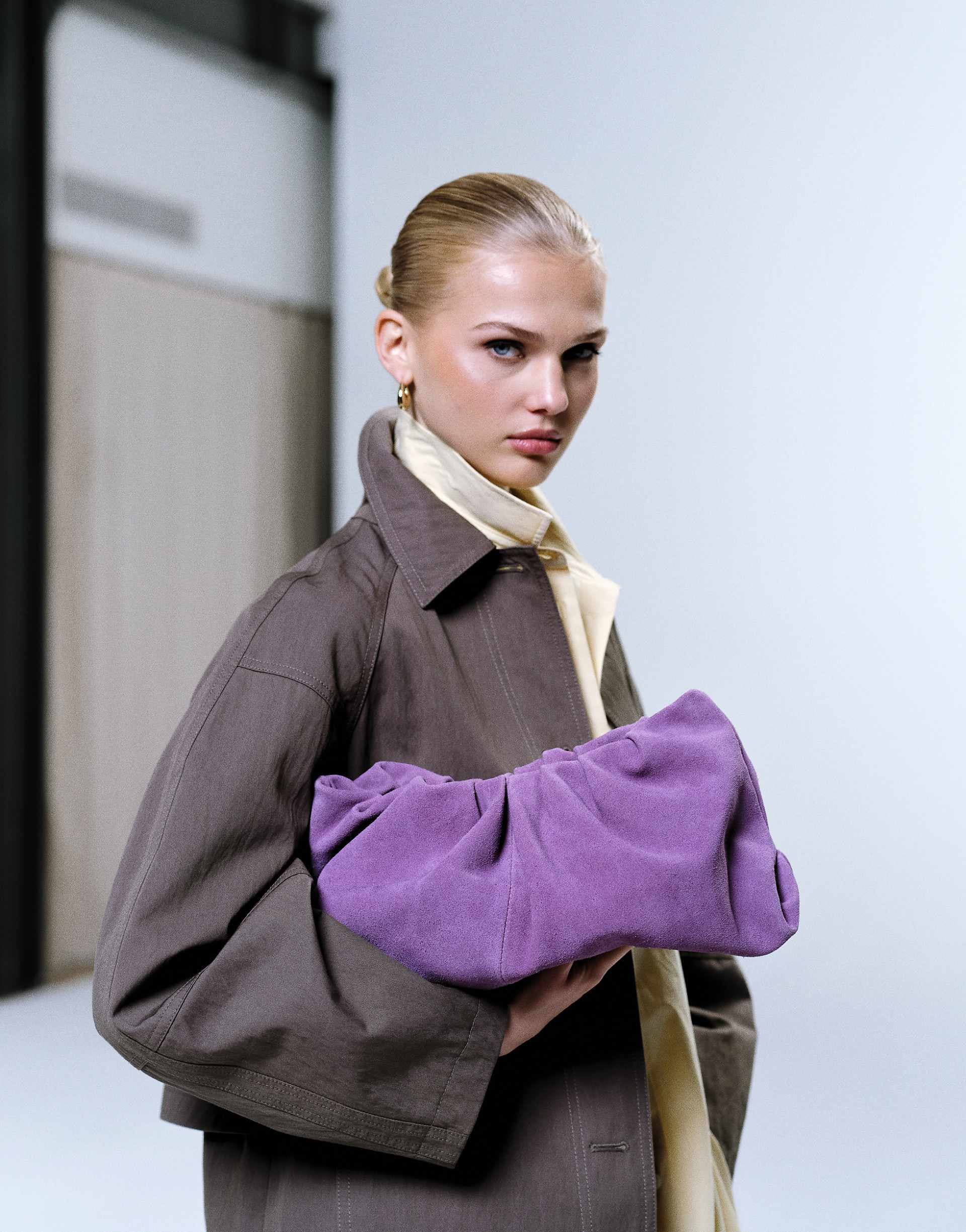 ASOS DESIGN suede cloud clutch purse in violet