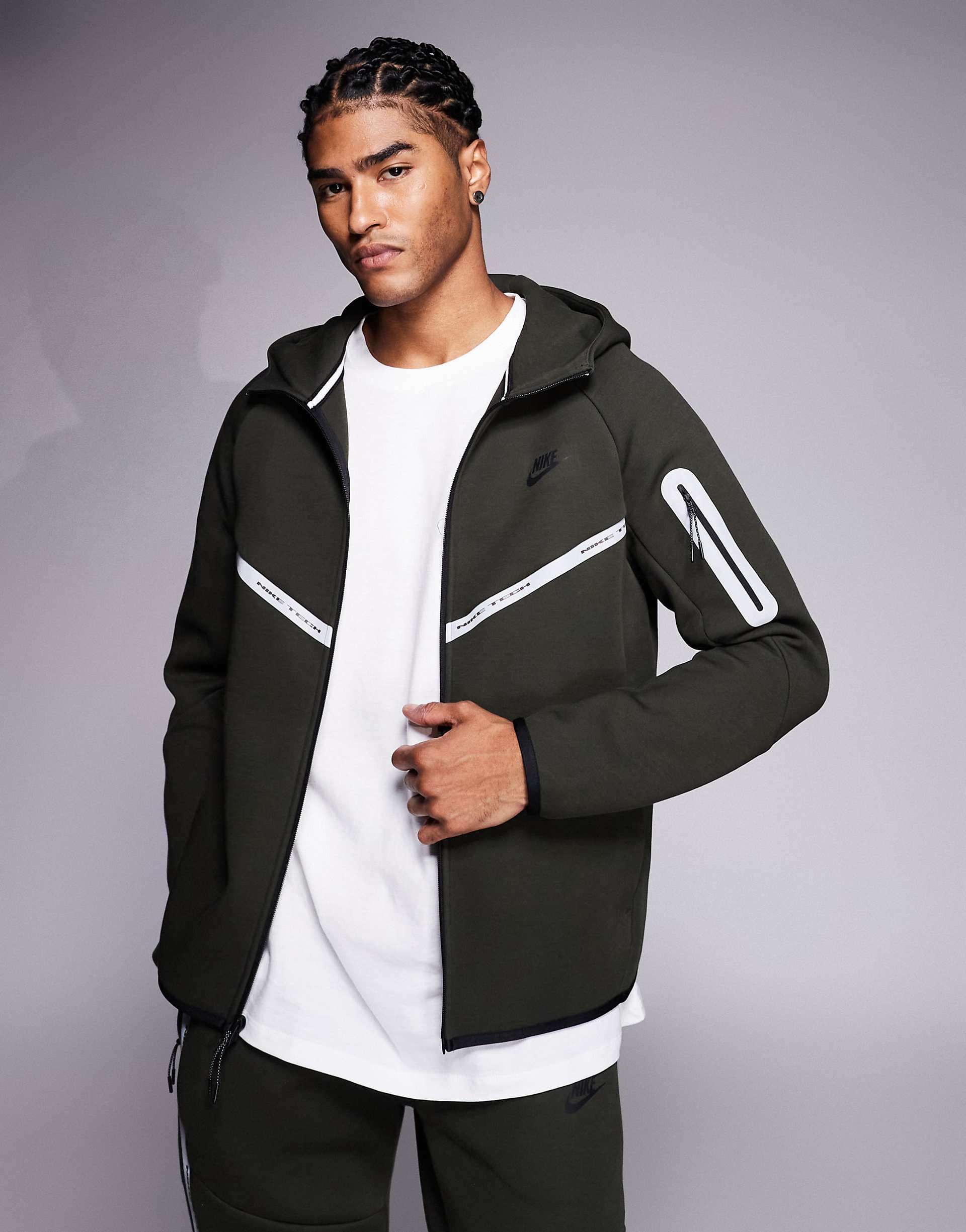 Nike Tech Fleece reflective full zip hoodie in dark green