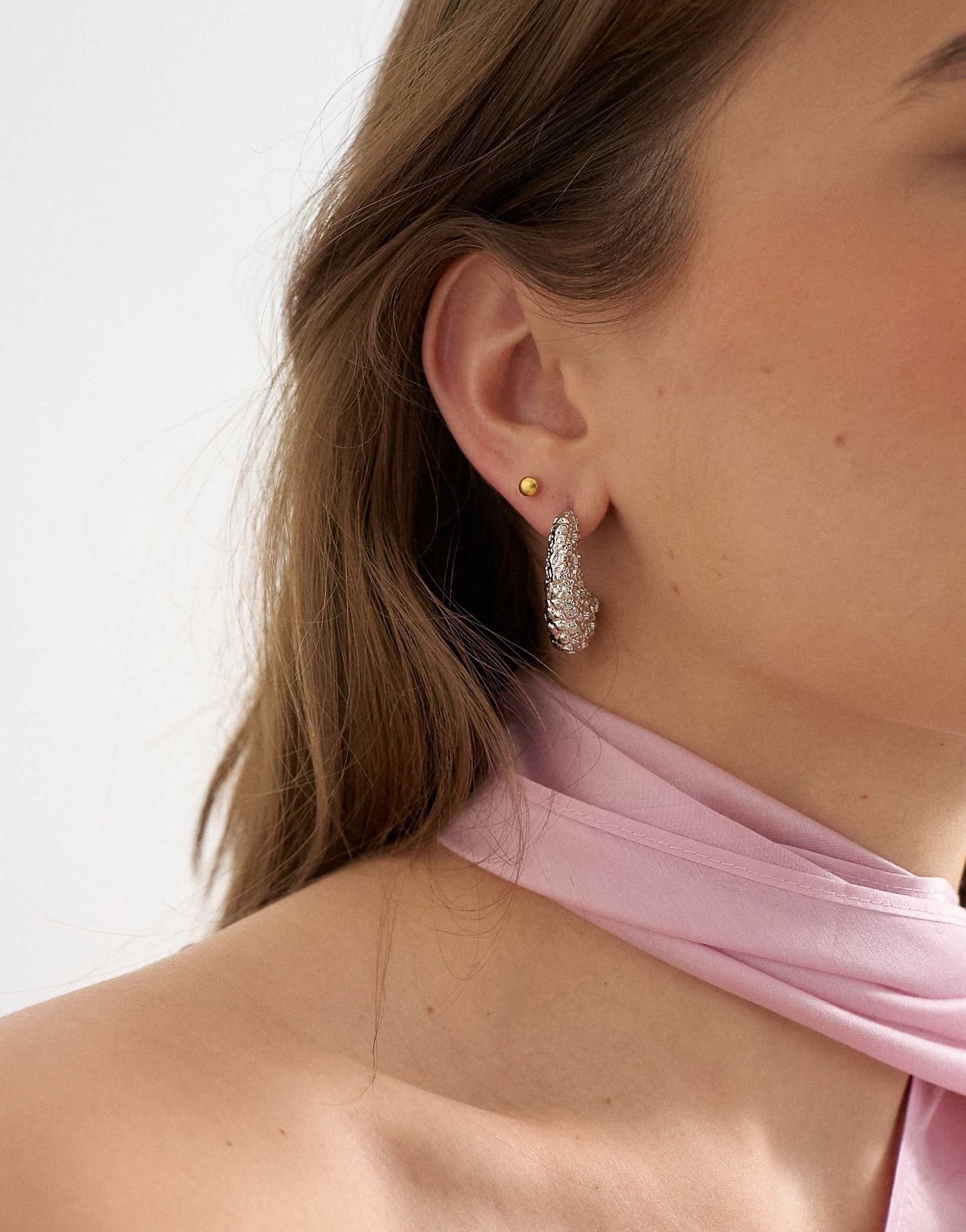 Topshop Camille textured stud earring in silver tone