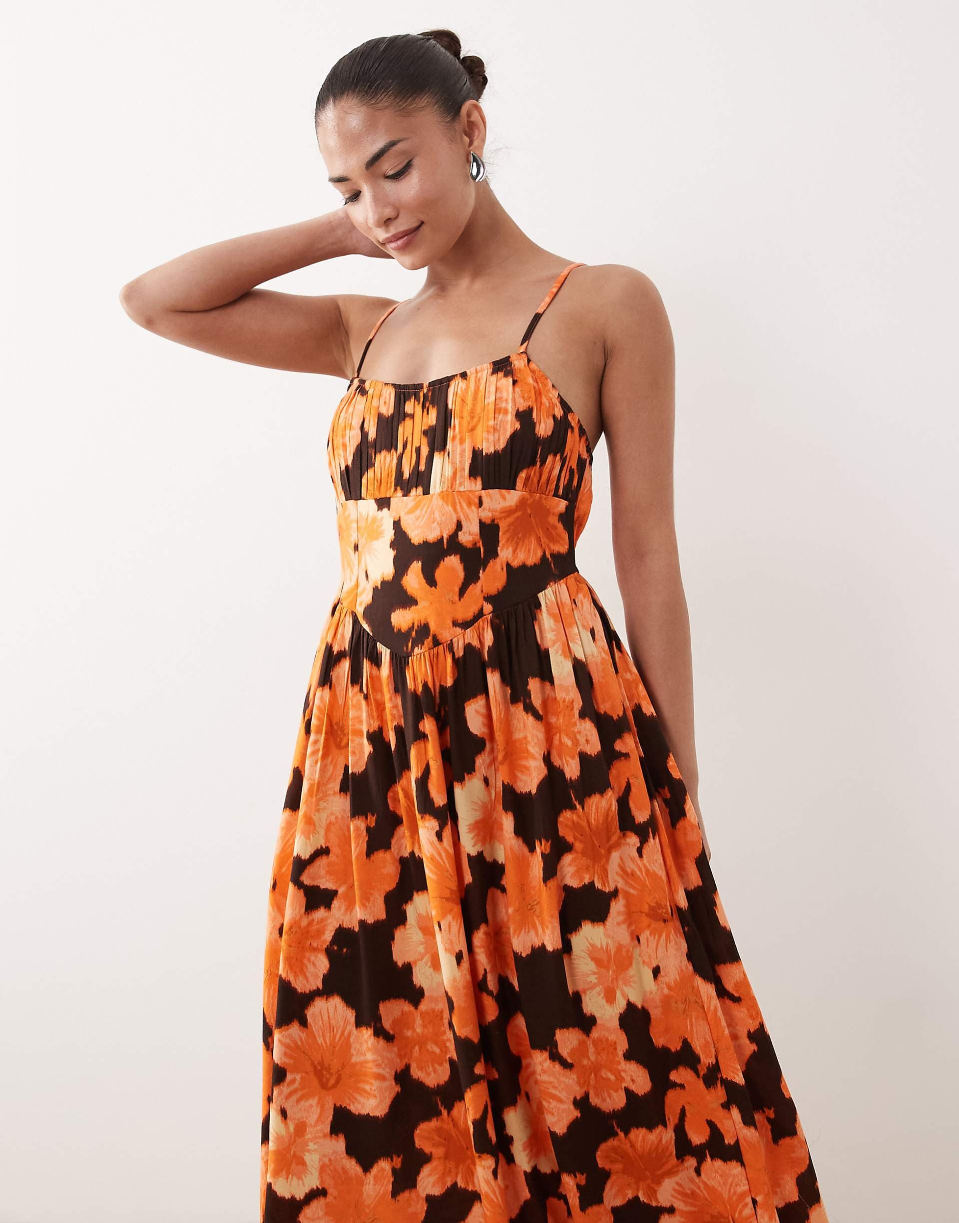 Miss Selfridge Petite spun strappy maxi dress in hibiscus