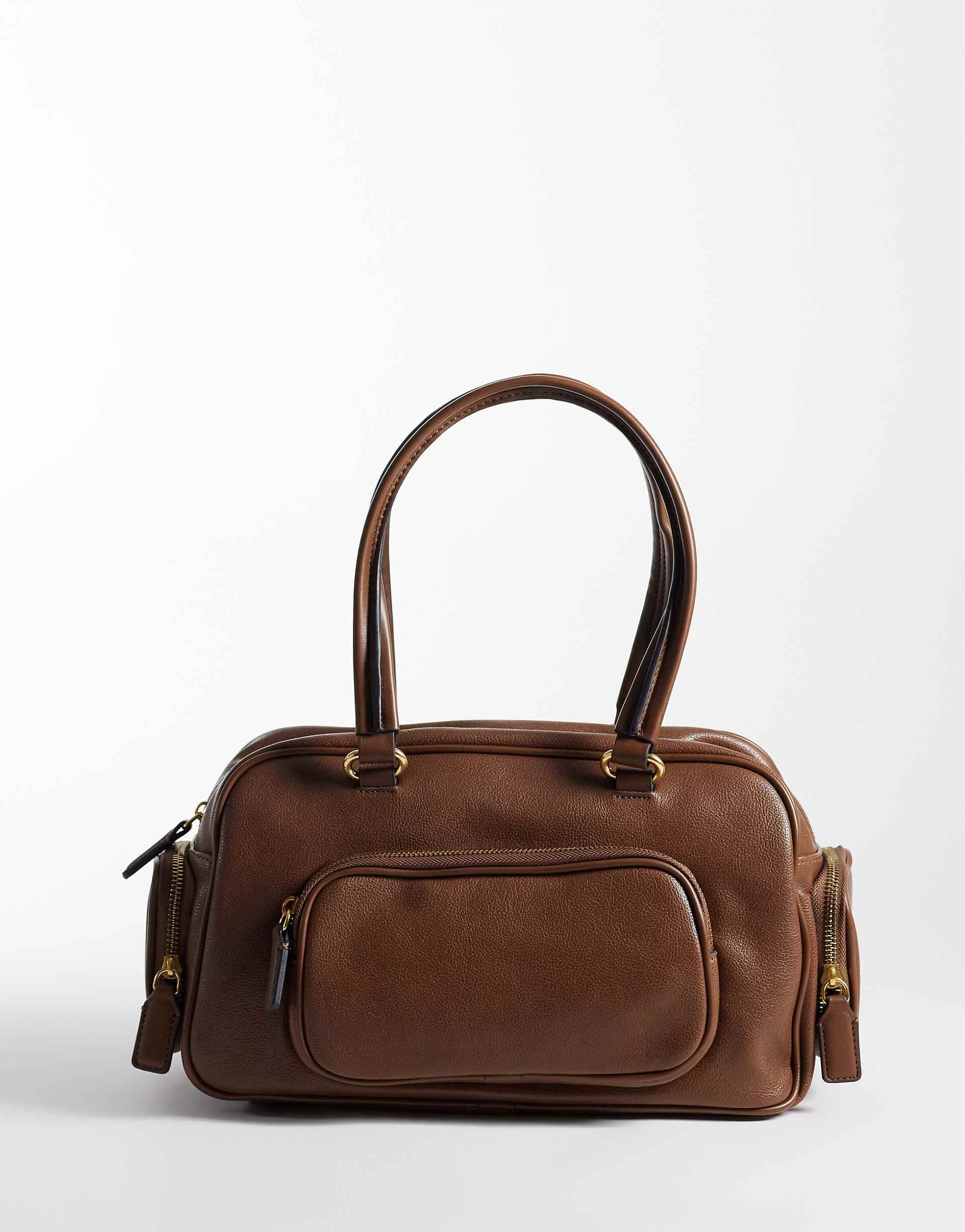Mango faux leather bowling bag in brown