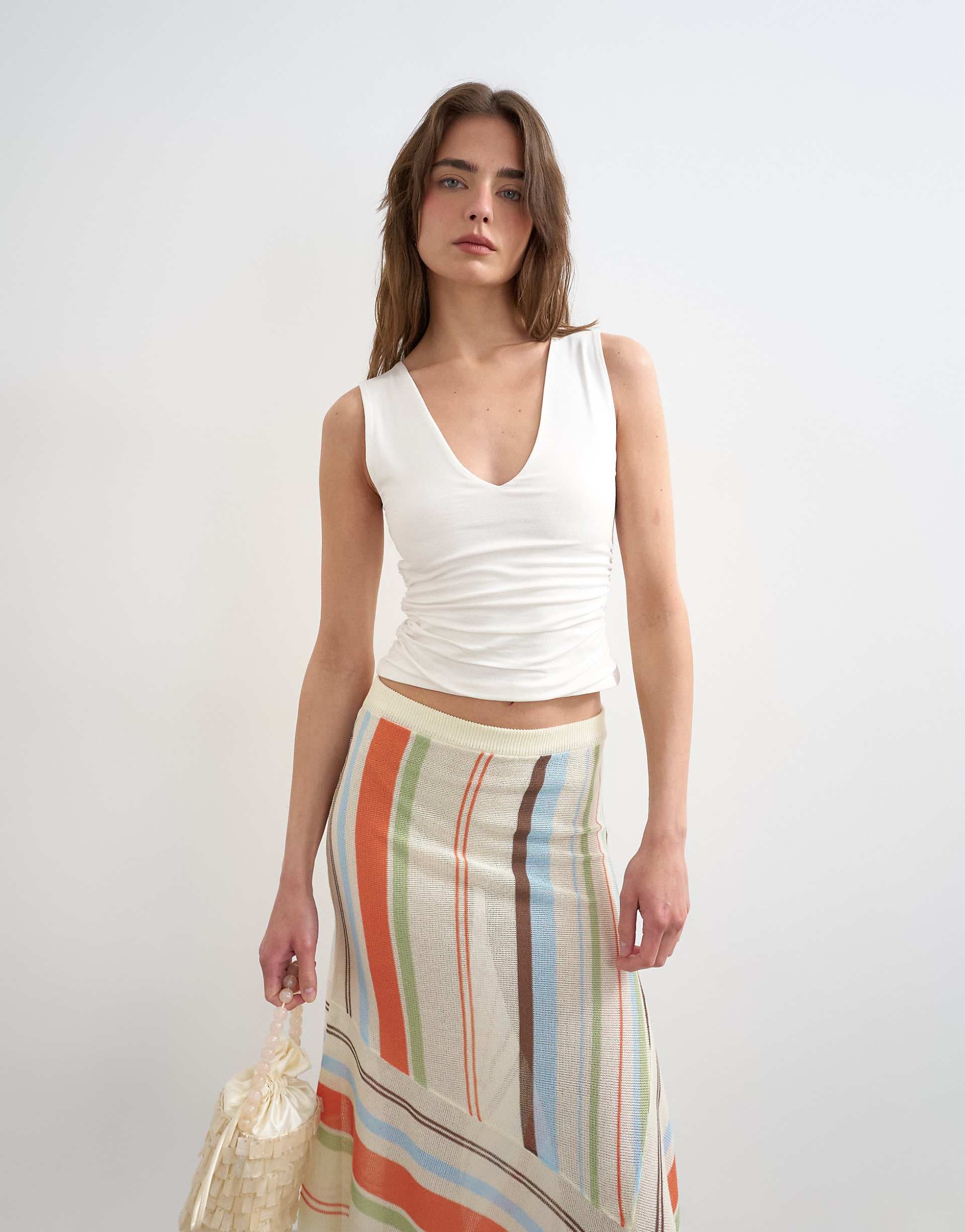 Topshop v-neck ruched sides tank top in ivory