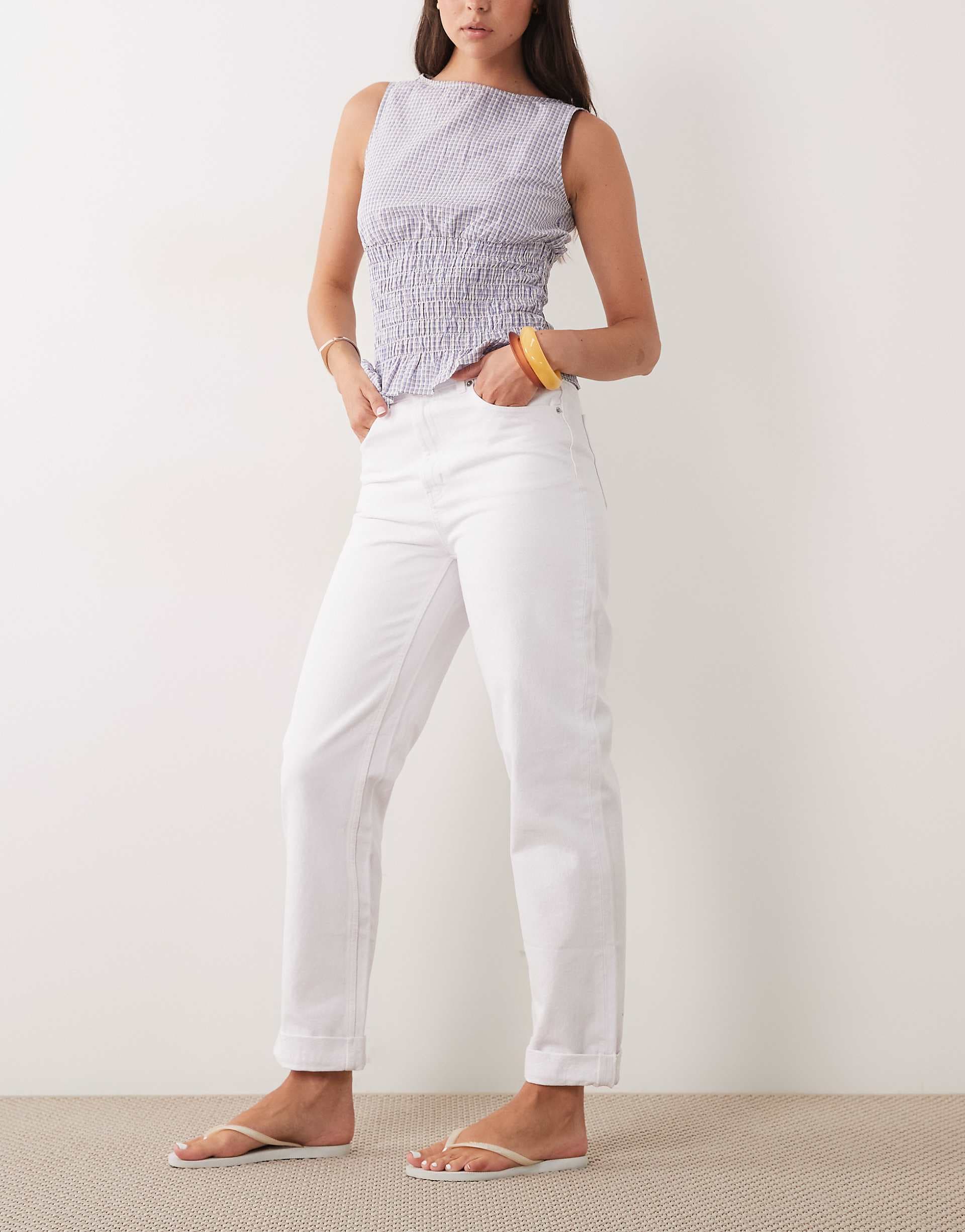 ASOS DESIGN roll up hem slouch jeans in white