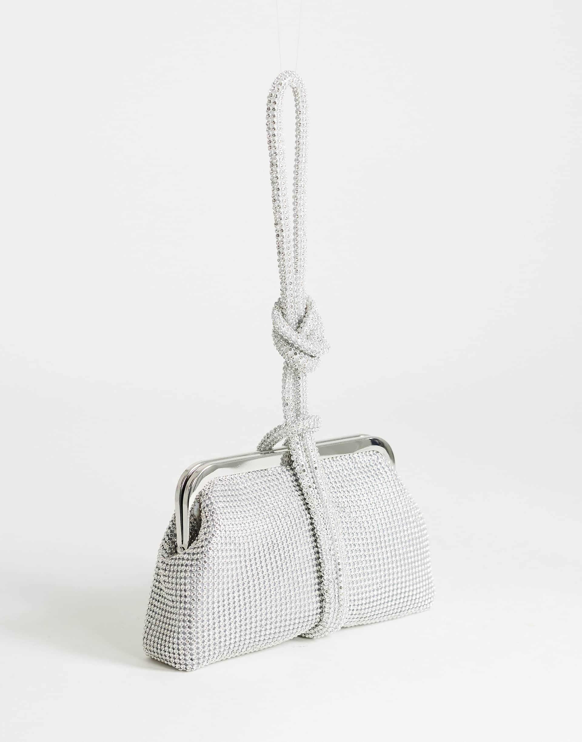 Topshop Jade small wristlet grab bag in silver diamante
