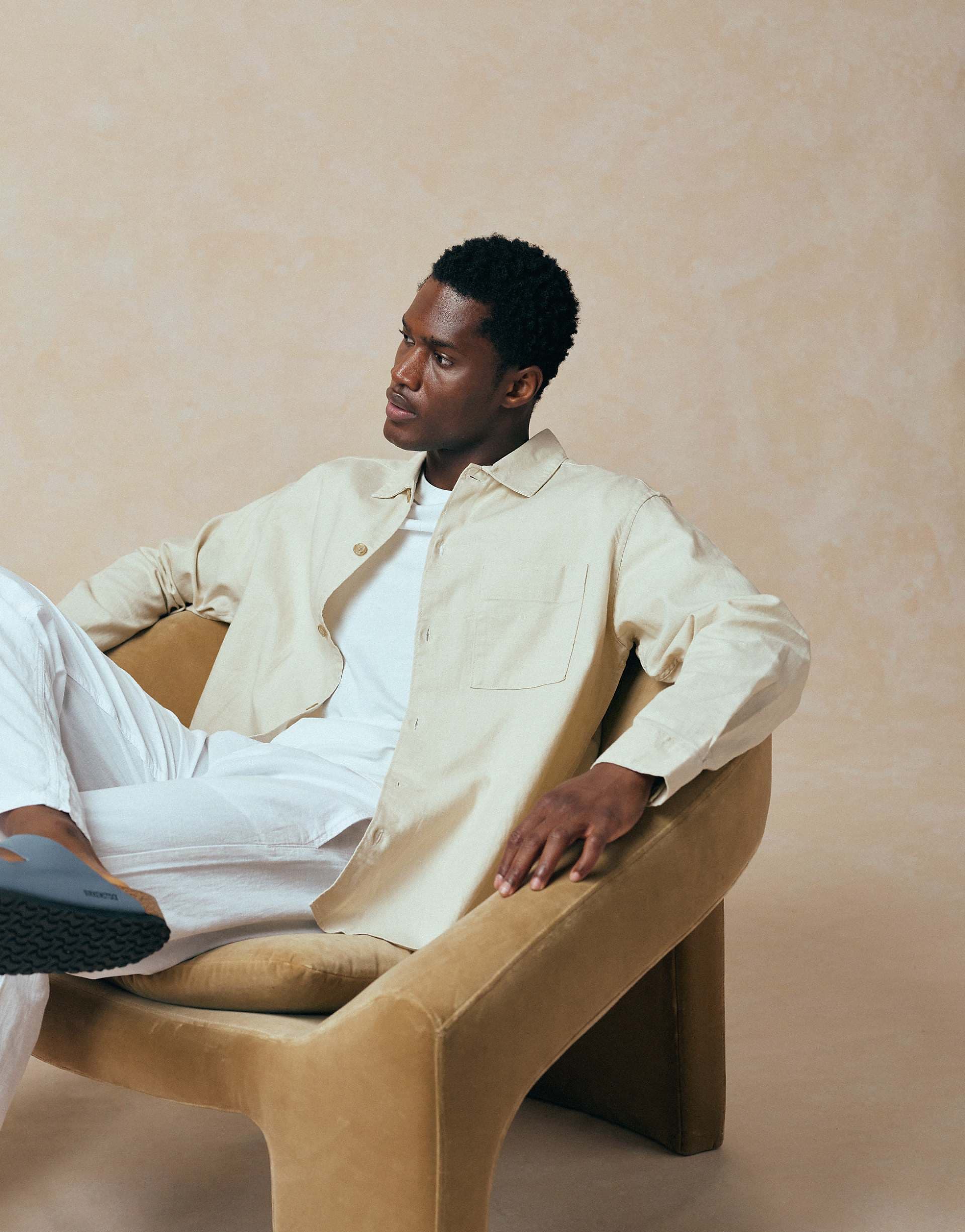 Jack & Jones linen mix overshirt in cream