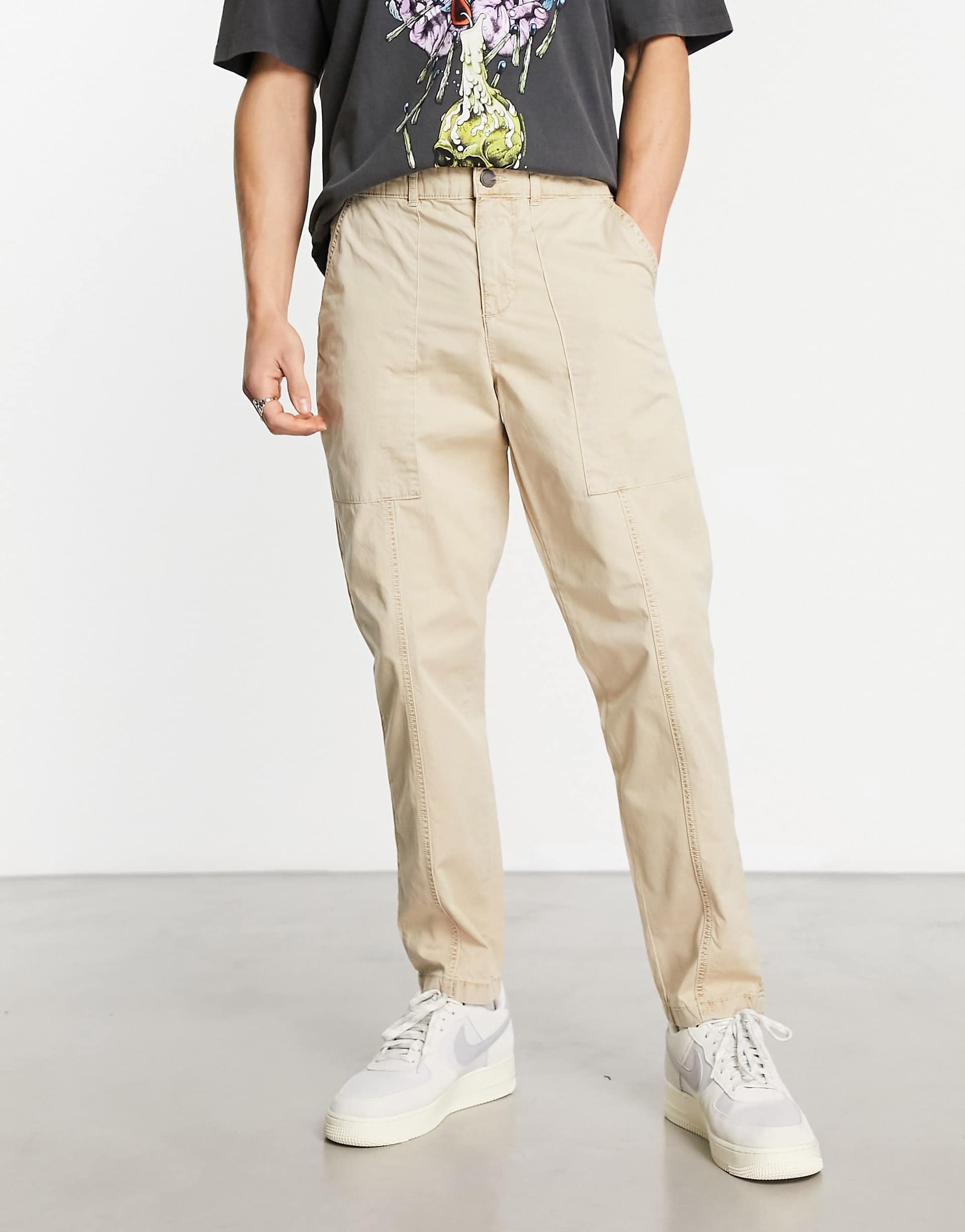 Jack & Jones Intelligence tapered carrot fit worker pants in beige
