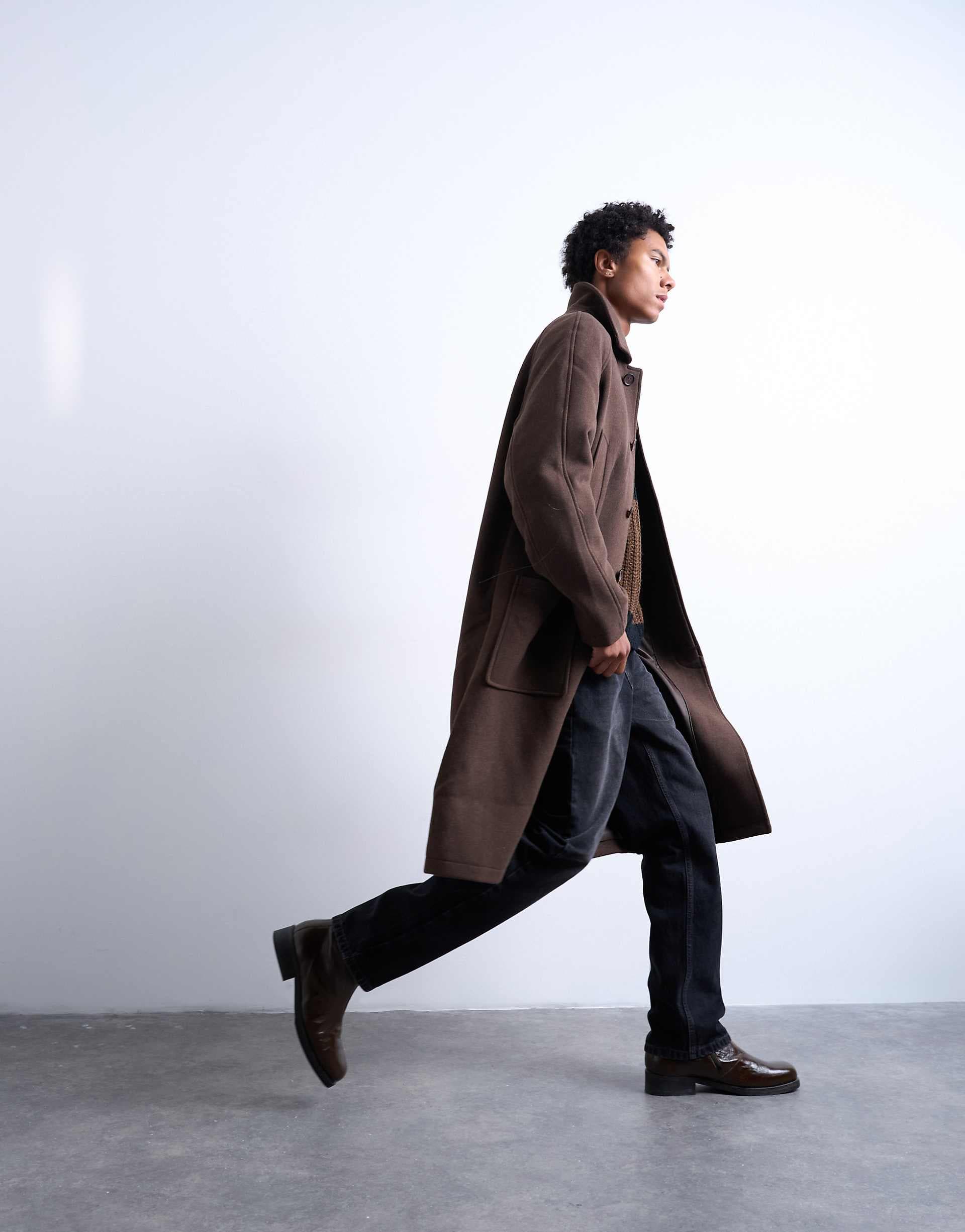 Topman premium wool blend raglan overcoat in chocolate