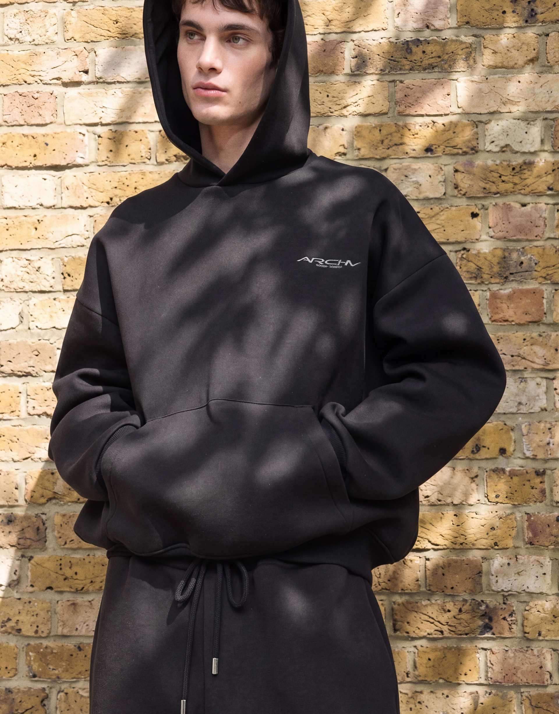 ASOS DESIGN oversized boxy hoodie in black scuba-style fabric