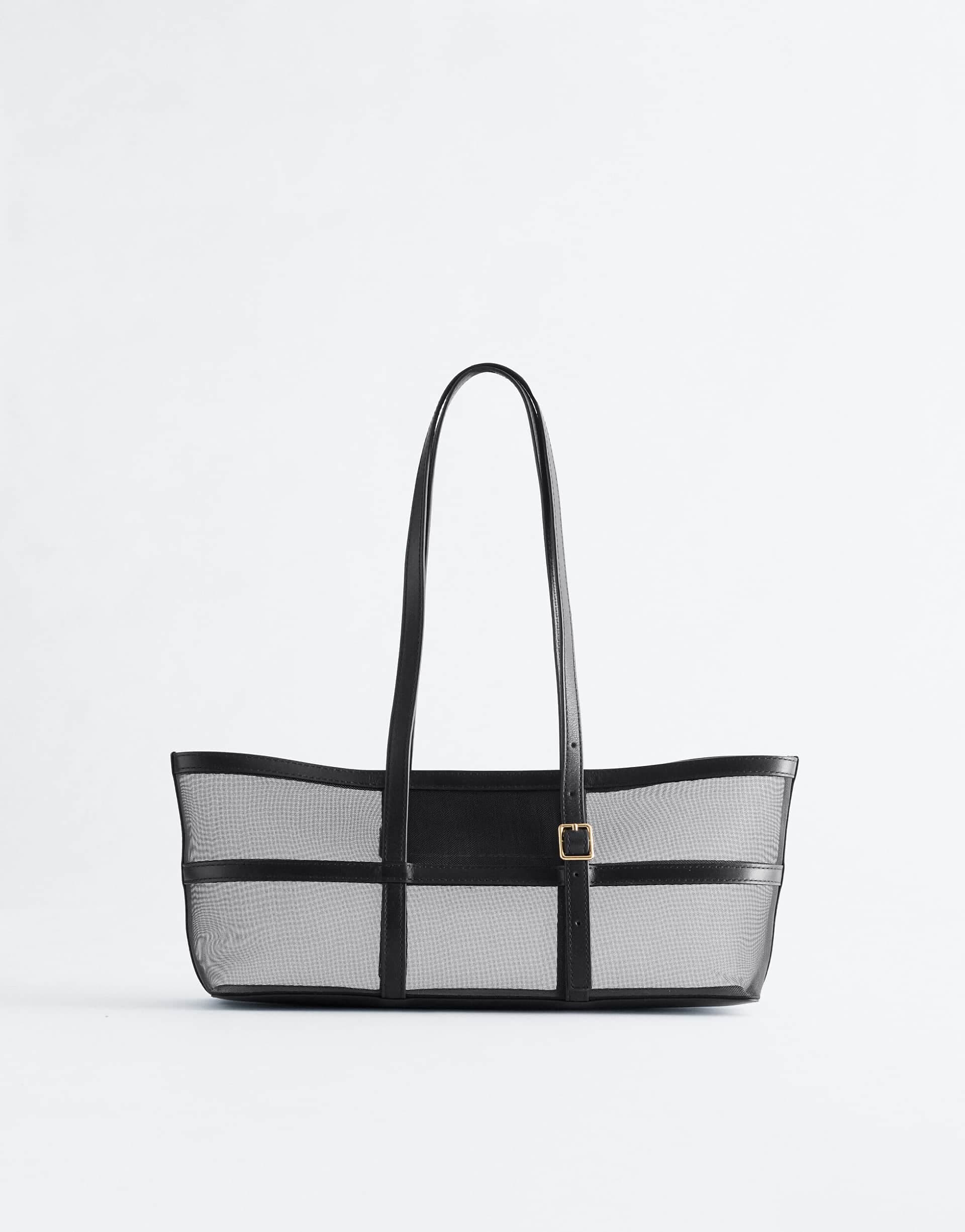 & Other Stories premium leather mesh tote shoulder bag in black