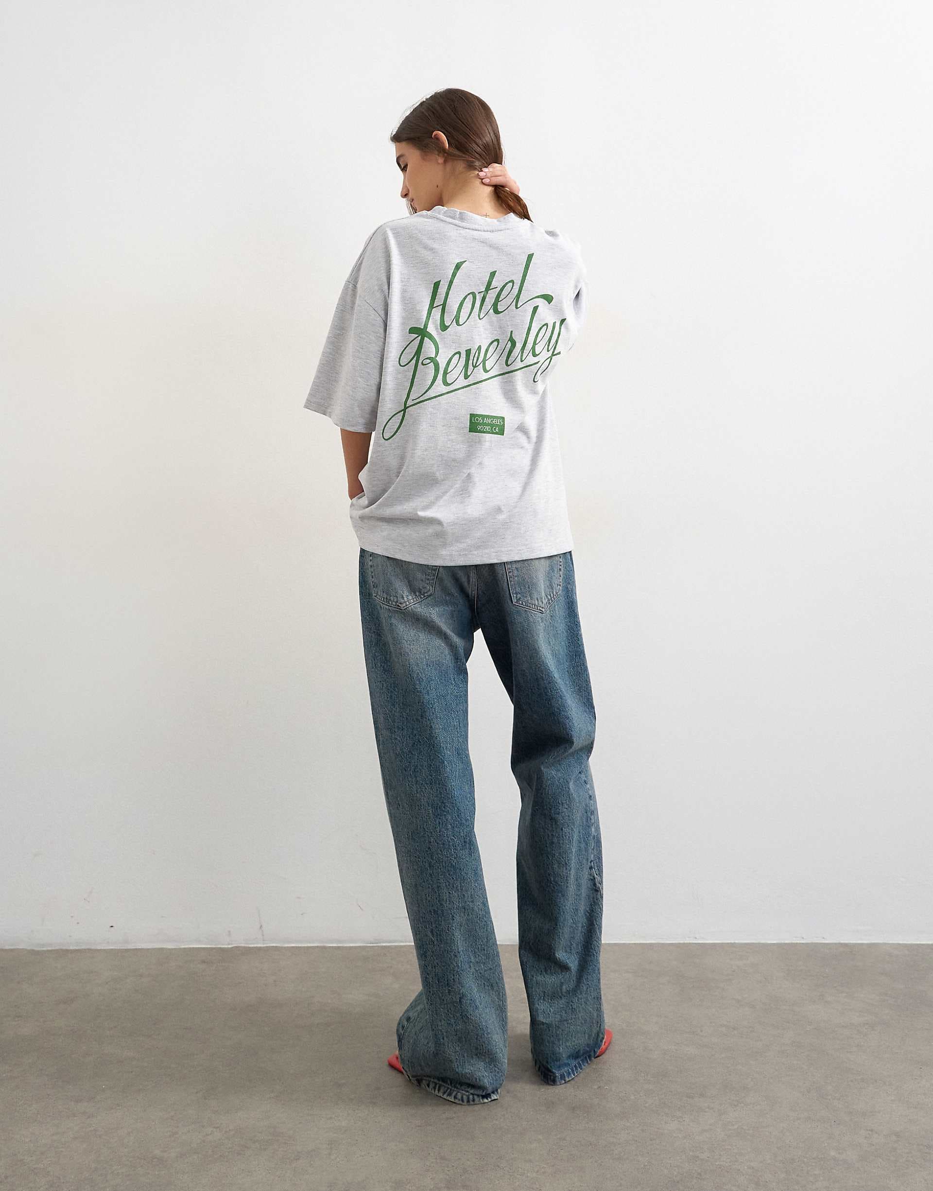 Topshop Hotel Beverley graphic oversized tee in gray