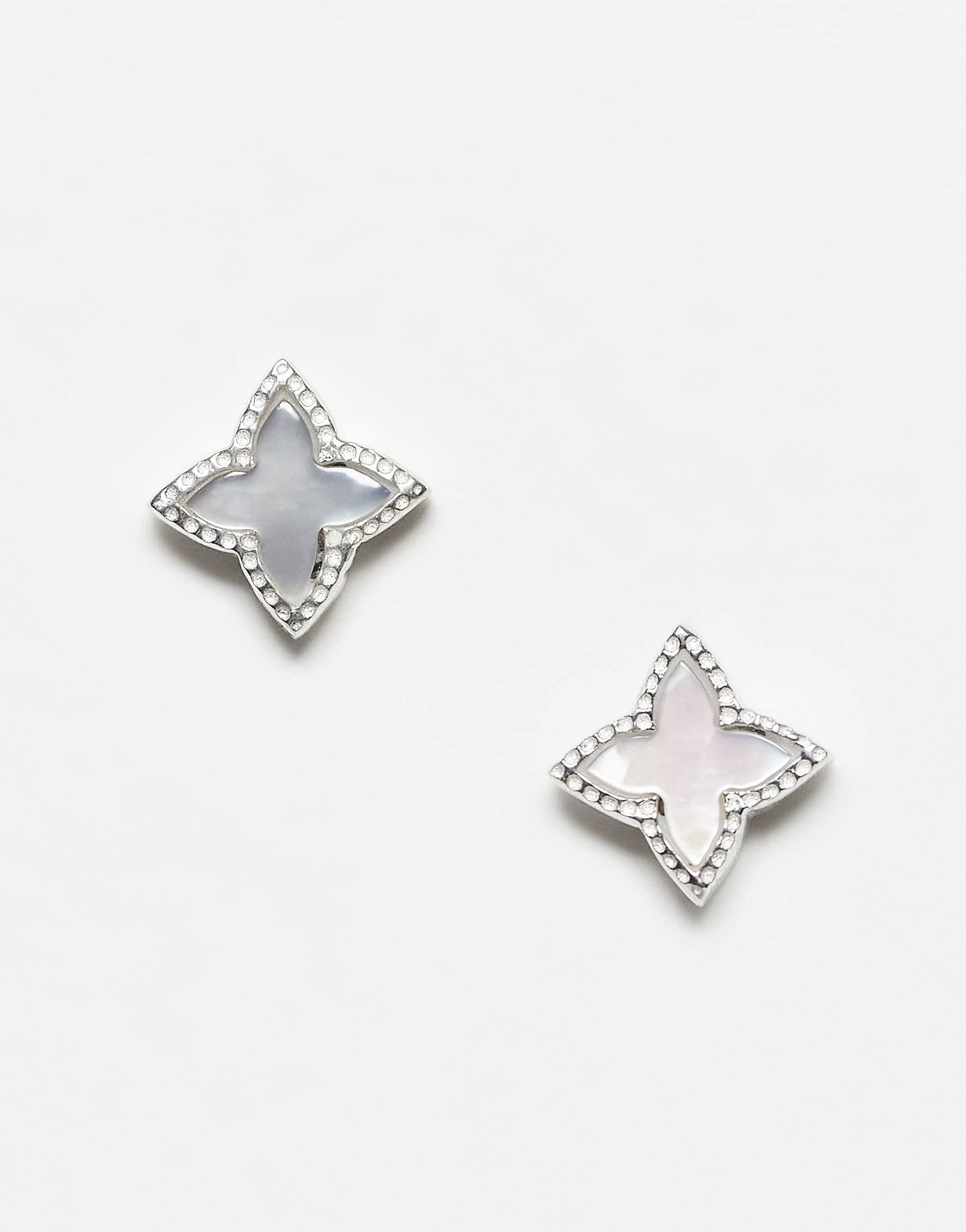 Kingsley Ryan faux pearl star stud earrings in sterling silver