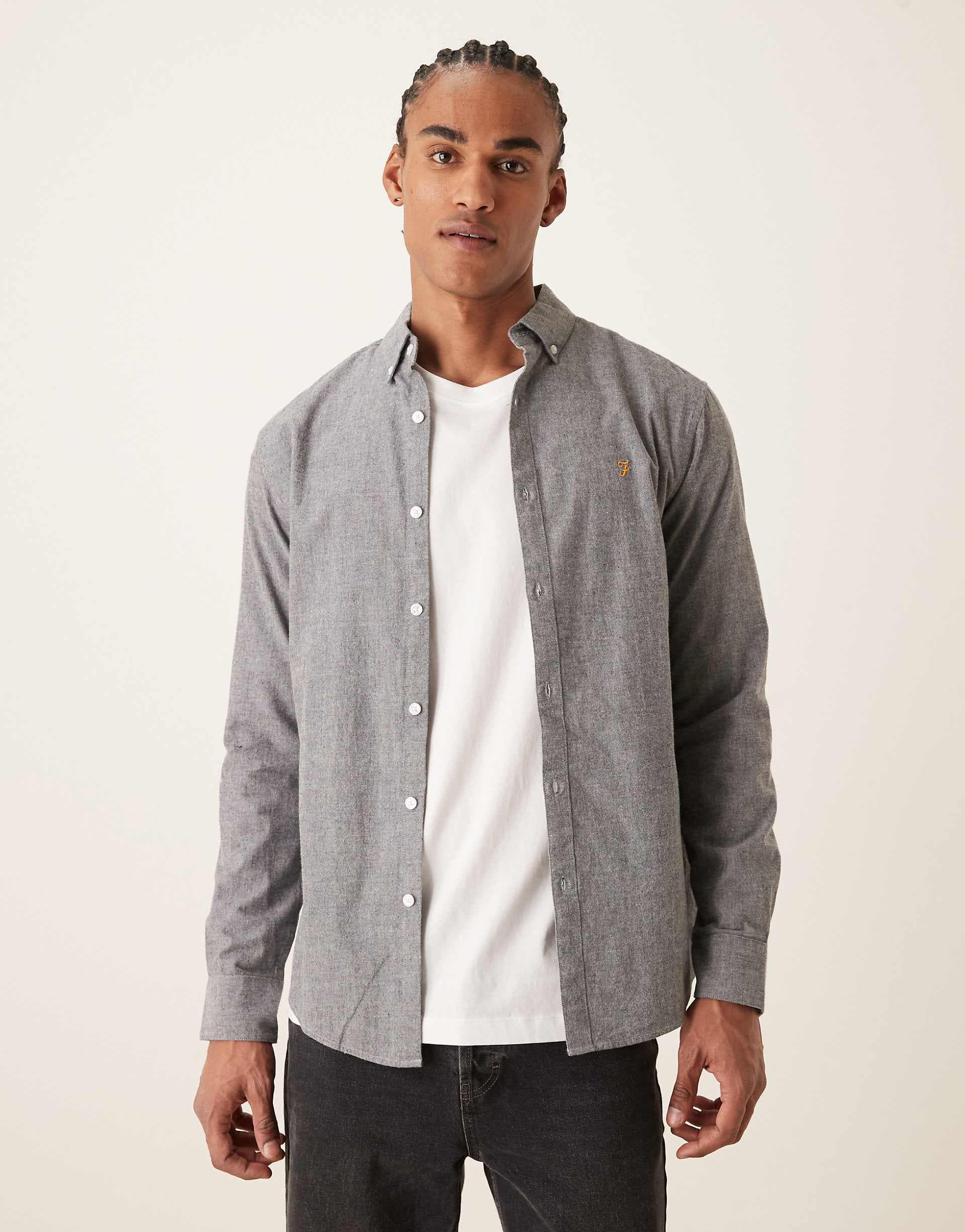 Farah Steen long sleeve casual logo shirt in gray