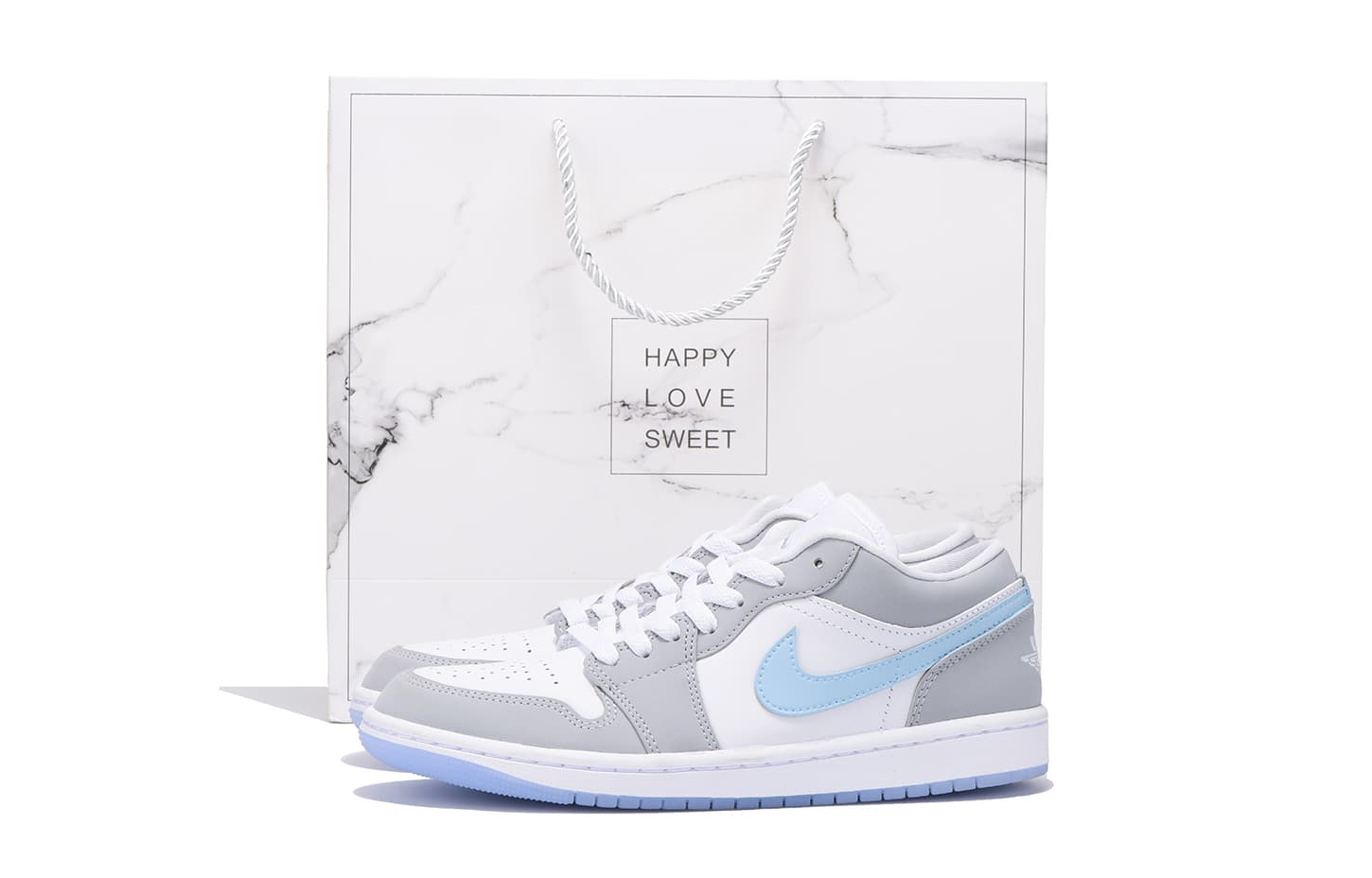 Jordan Air Jordan 1 Anti-Slip And Wear-Resistant Coverage Low-Top Vintage Basketball Shoes Women's Gray White Blue
