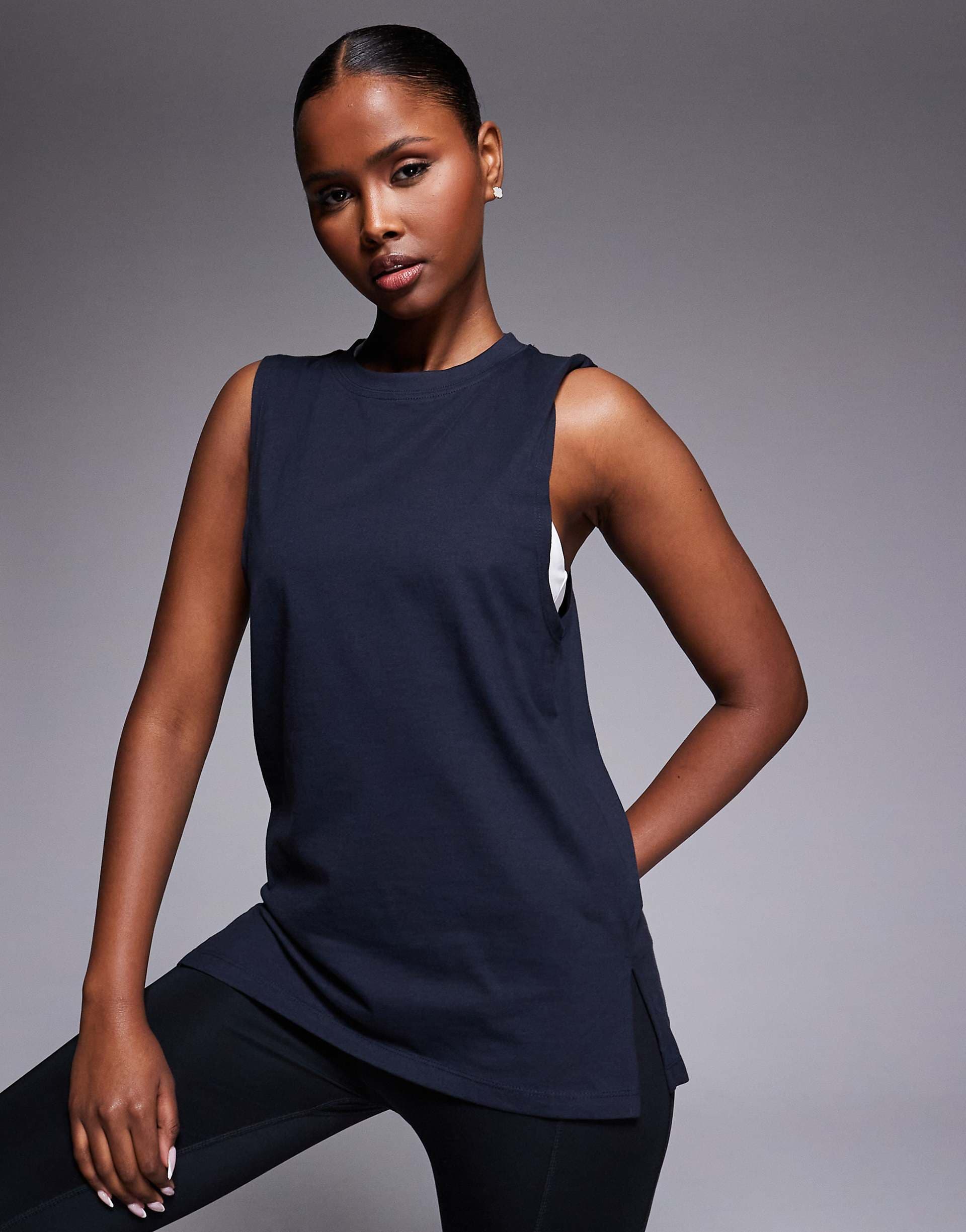 4505 Icon cotton drop armhole tank top with quick dry finish in midnight navy