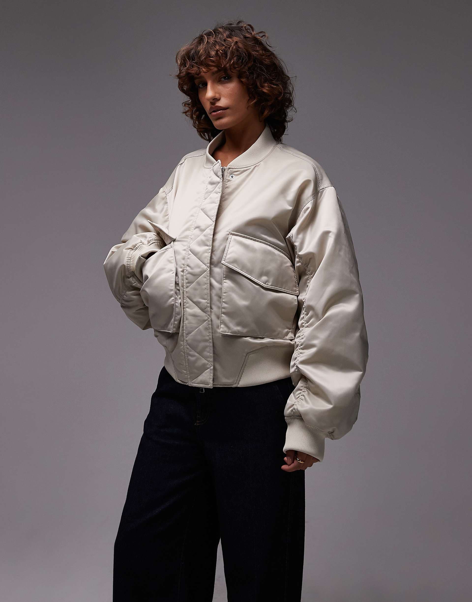 & Other Stories relaxed fit bomber jacket in beige neutral