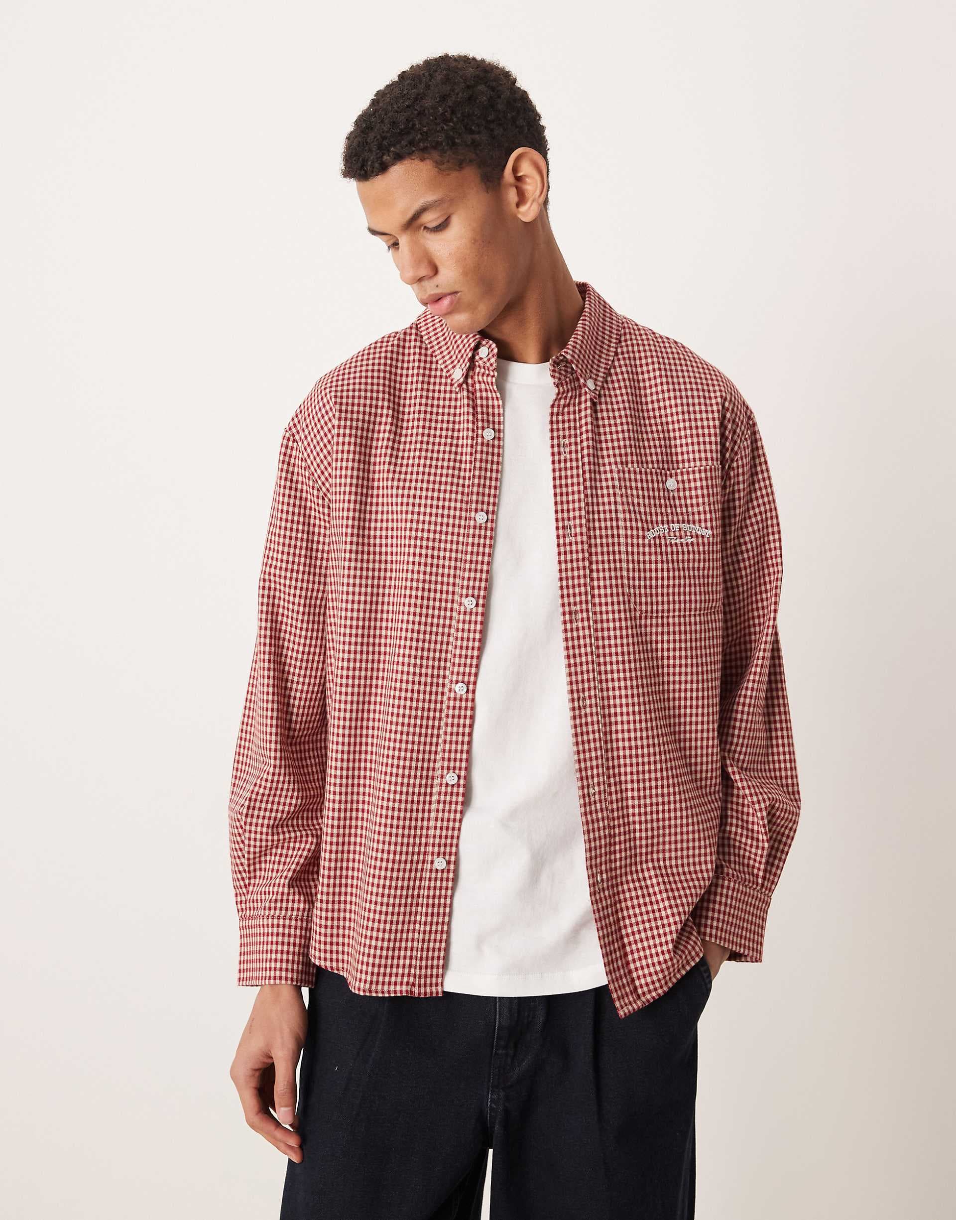 House of Sunny oversized tailored shirt in ruby gingham