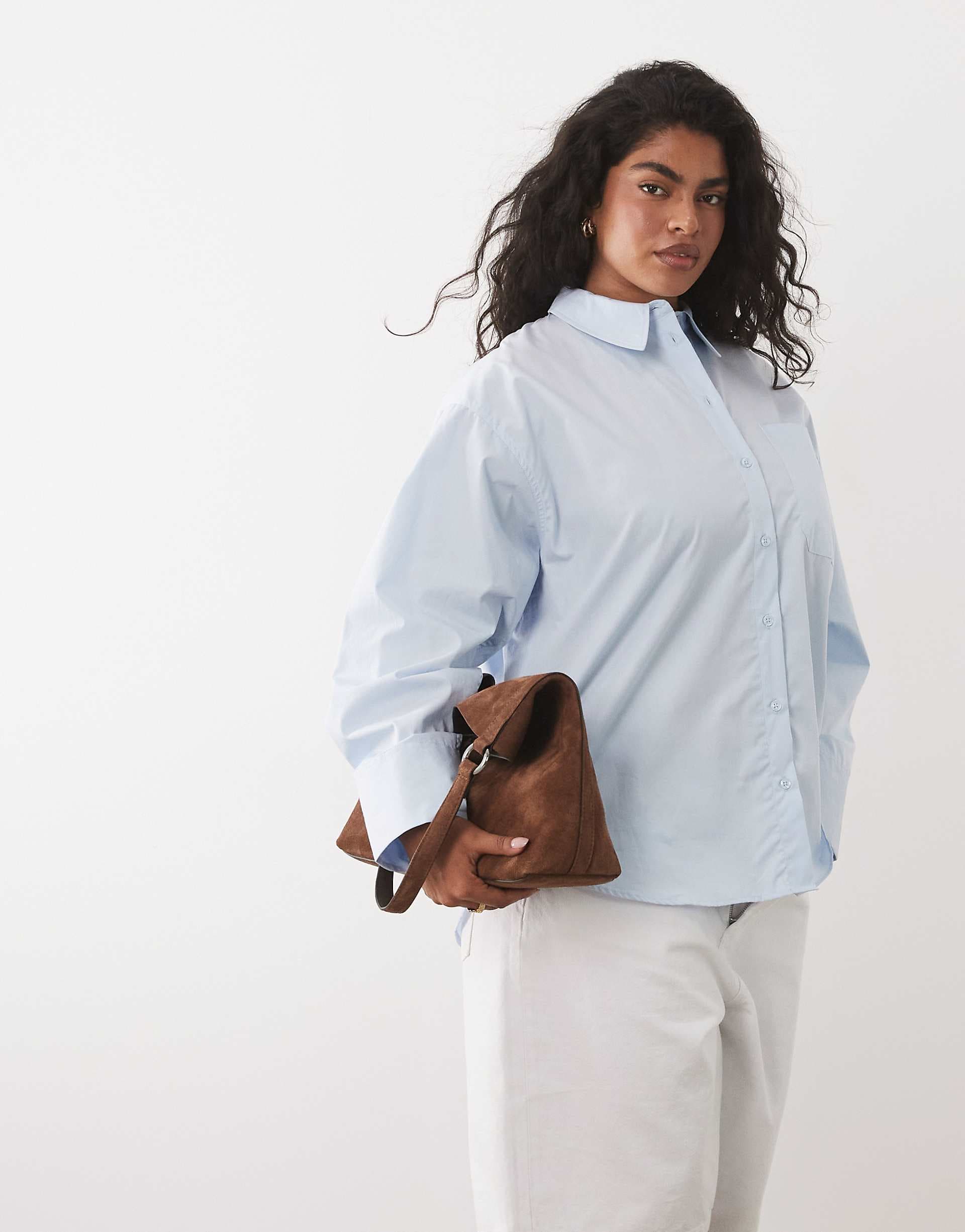 ASOS DESIGN Curve classic cotton shirt in blue