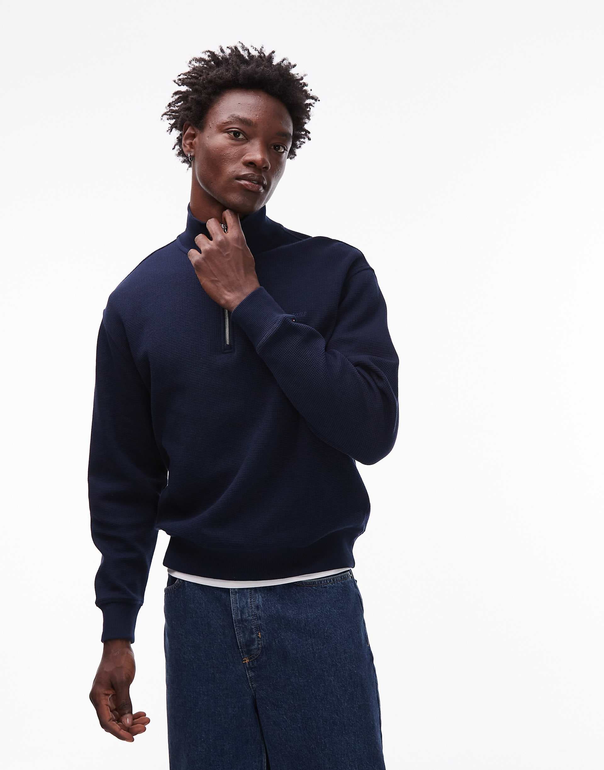Tommy Jeans 1/4 zip sweatshirt in navy